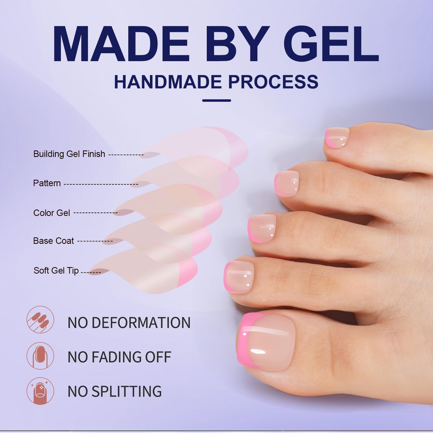 Misssix French Tip Press On Toe Nails, 150Pcs French Gel Toe Nail Tips, Short Square Soft Gel Fake Toe Nails, X-BASIC Toenails Starter Kit for Nail Art DIY 15 Sizes