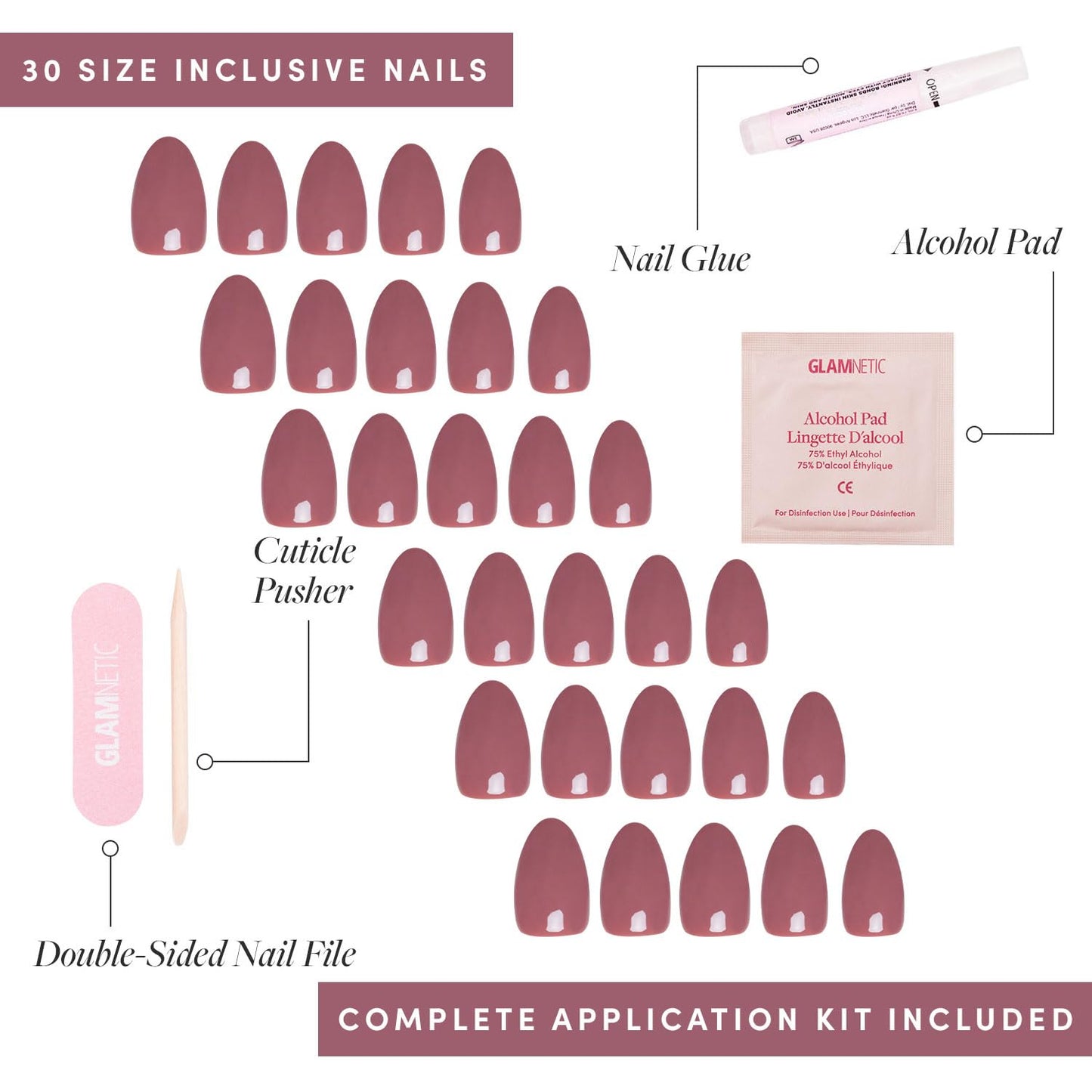 Glamnetic Press-On Nails Bundle - Honey Bun & Fall Mauve | Nude Velvet Sparkly Short Almond Fake Nails | Muted Blush Mauve Short Oval False Nails | Reusable, Salon-Quality Nail Kits