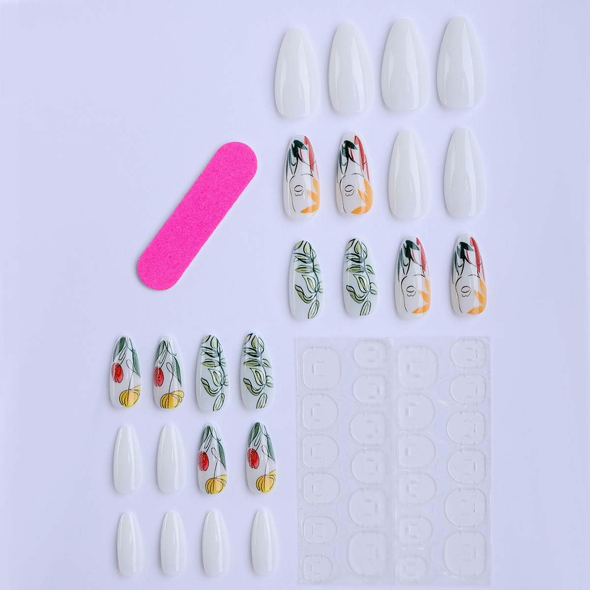 LINMEIZAI 24 Pcs French Press on Nails Short Almond Y2K Fake Nails Press ons Nail Tips Glue on Nails Acrylic Nail Kit with Floral Abstract Line Art Design False Nails Stickers Nail Art for Women