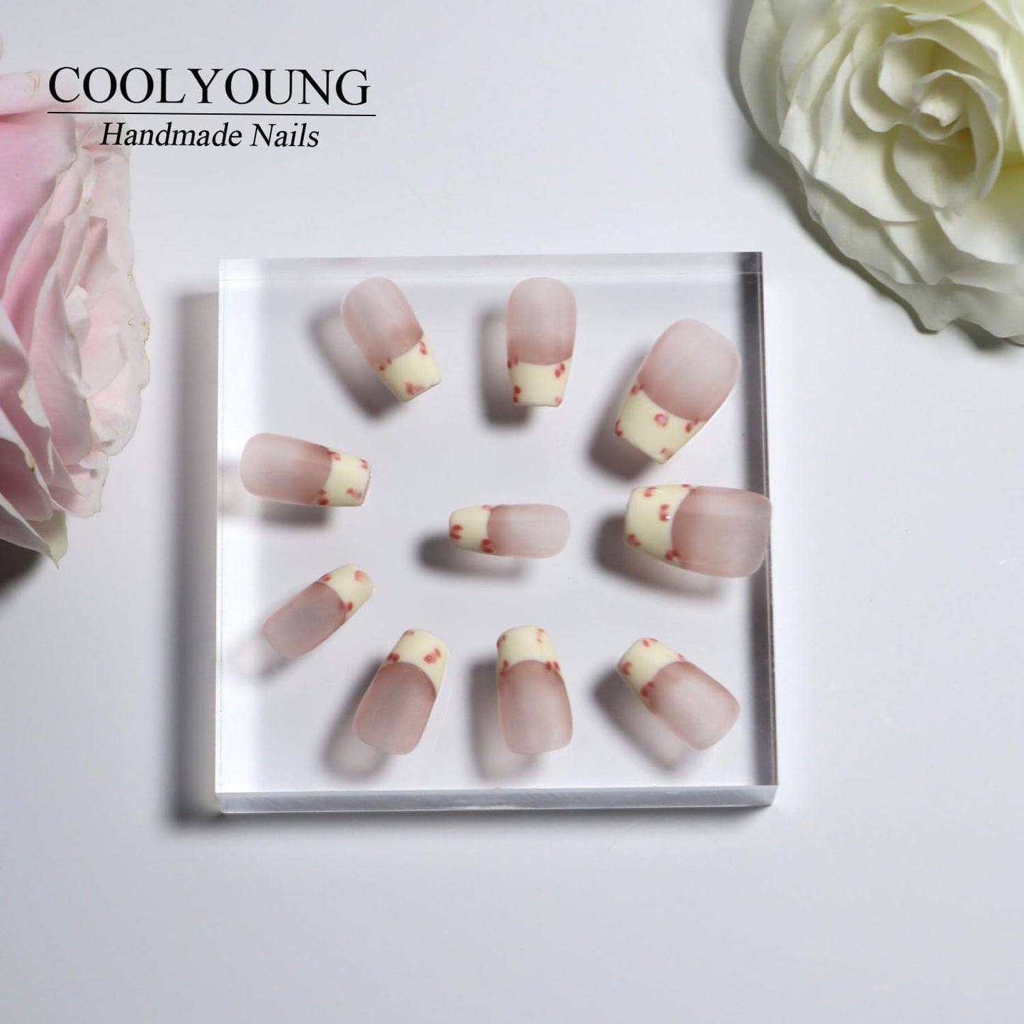 COOLYOUNG Press On Nails French Tip,Women Gifts With Love,Enchanting Wildcat,Cheetah Press On Nails,Handmade Nails,Coffin Shaped,10 Pieces Pink Press On Nails with 1 Exquisite Storage Bag