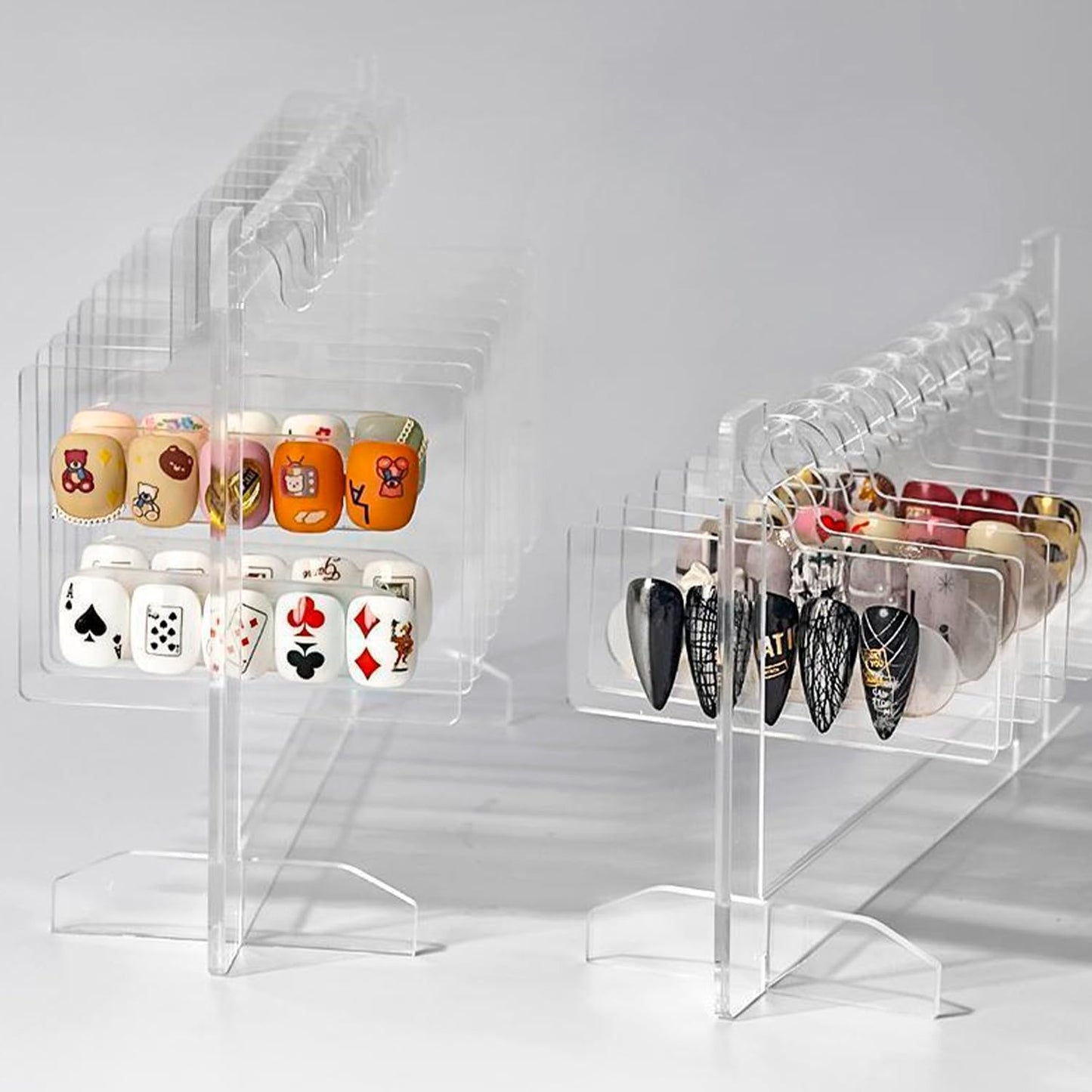 Hapivida 2Pcs Nail Art Display, Acrylic Hanging Transparent Nail Hanger Display Stand Nail Sample Display Stand with 10pcs Hanger
