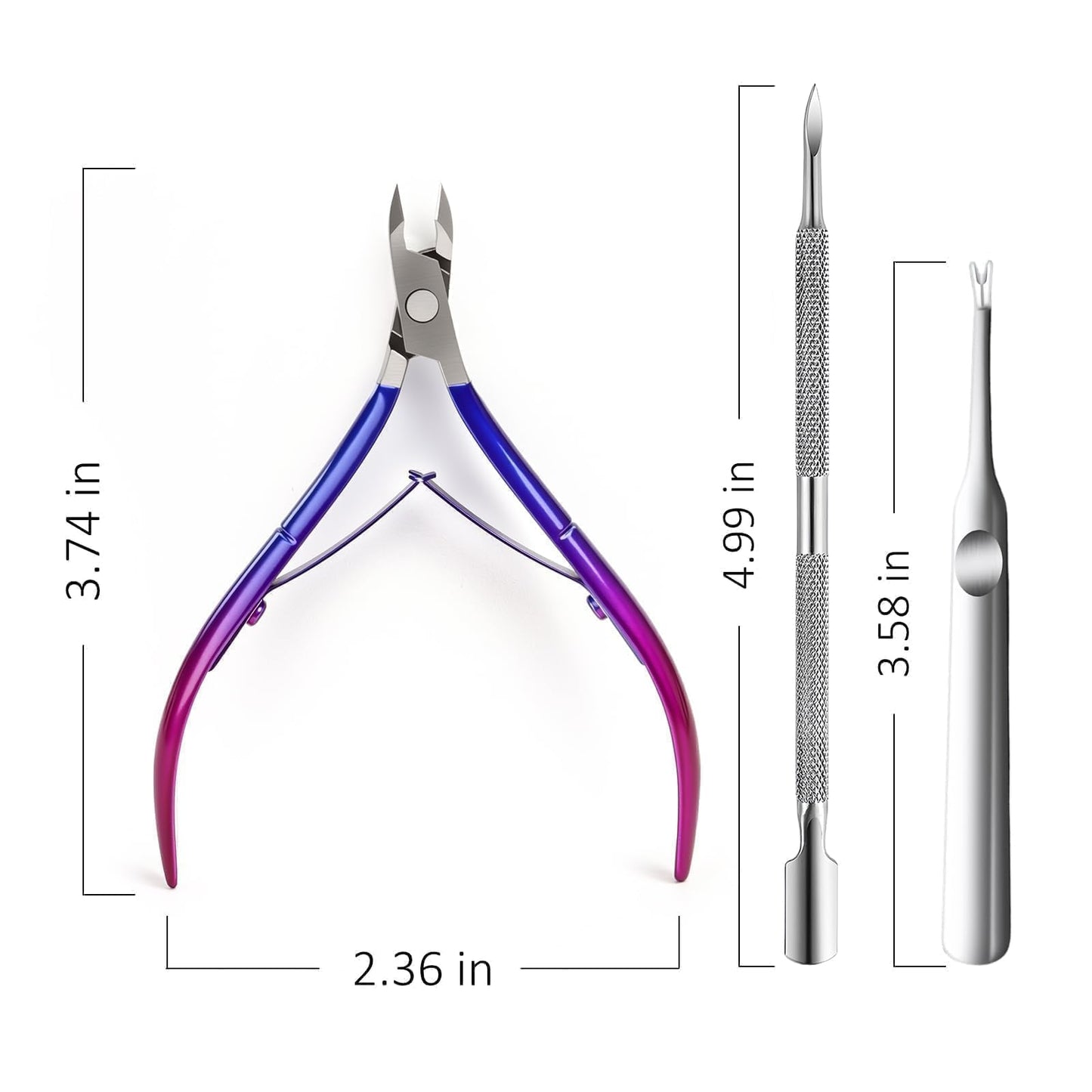 Cmetta Cuticle Nipper, Polished Coated Durable Trimmer with Pusher, Nail Clipper with Fine Edge, Comfort Grip Cuticle Cutter and Remover Tool Kit for Nail Care (Rose+ Blue+ Pusher)