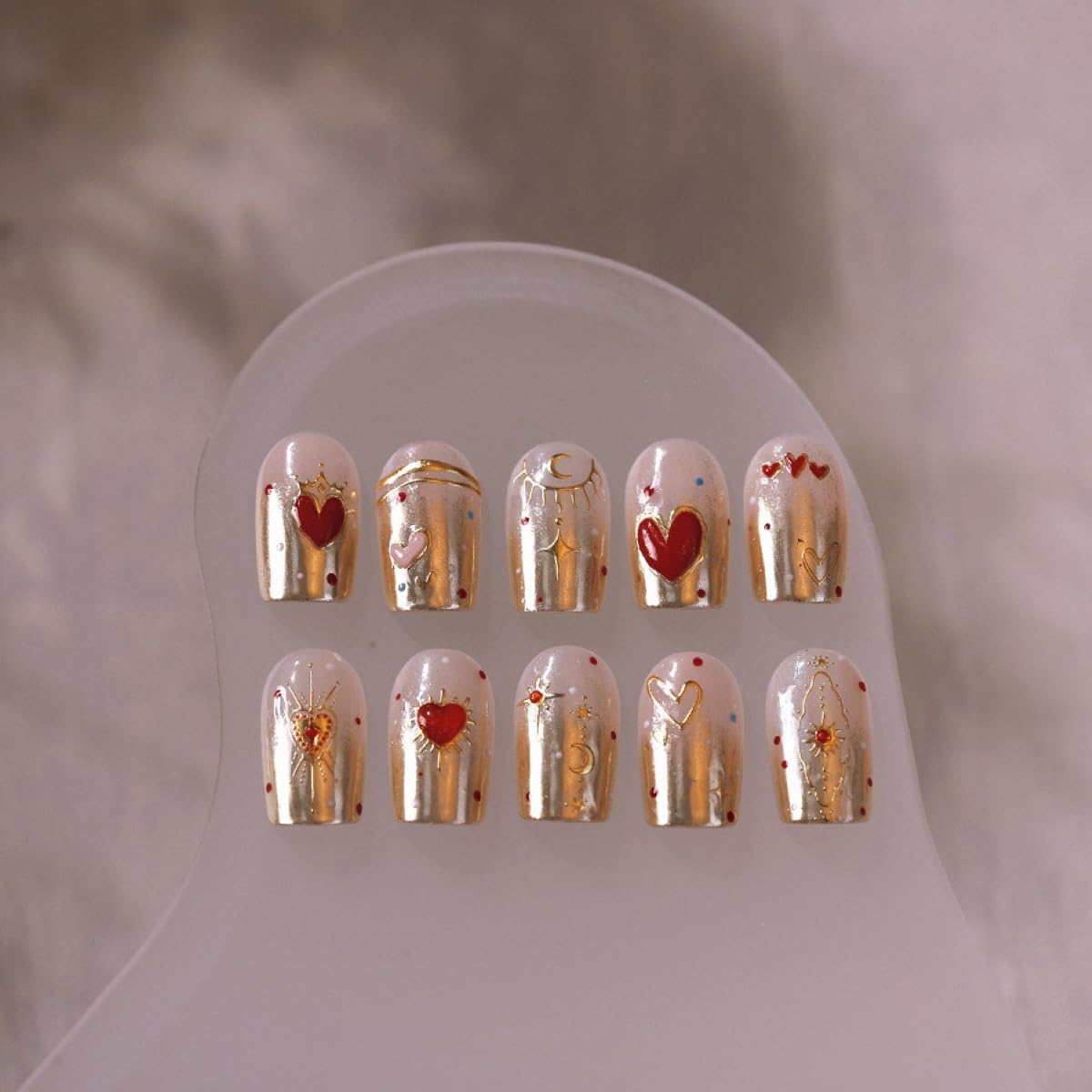 5D Embossed Heart Nail Stickers for Nail Art Red Nail Art Stickers Valentines Day Nail Decals Self-Adhesive Love Sticker Valentine’s Day Gold Hearts Nail Supplies for Women Girls DIY Manicure