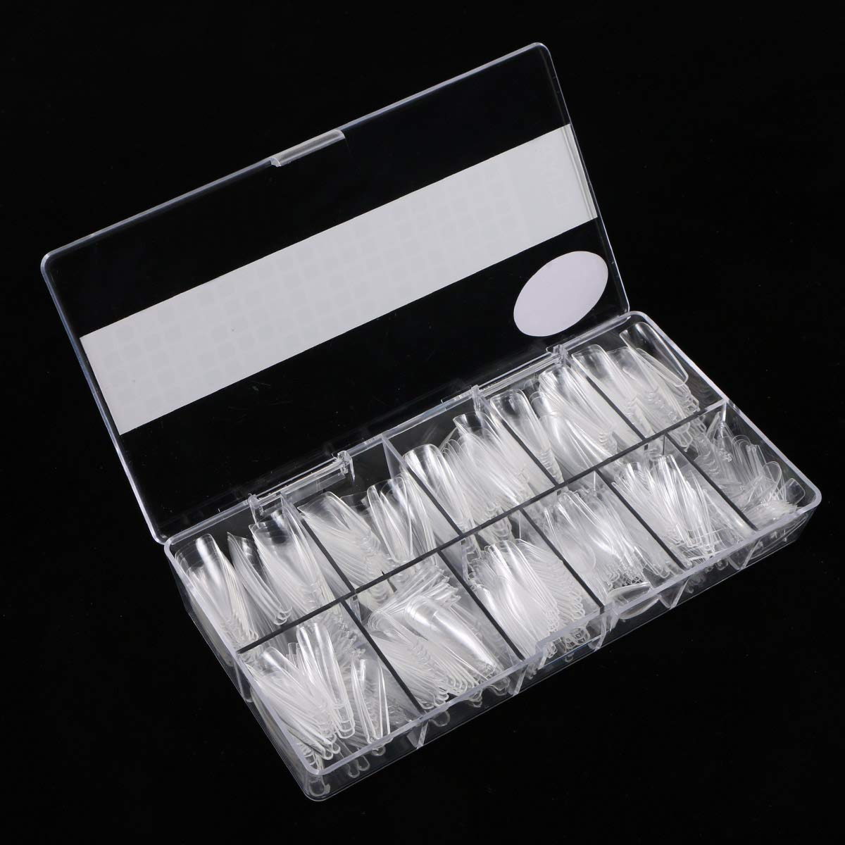 Ballerina False Nail Set - 500pcs Coffin Nails (Clear Full Cover) with Box, Glue, Fork, File & Acrylic Extension Kit