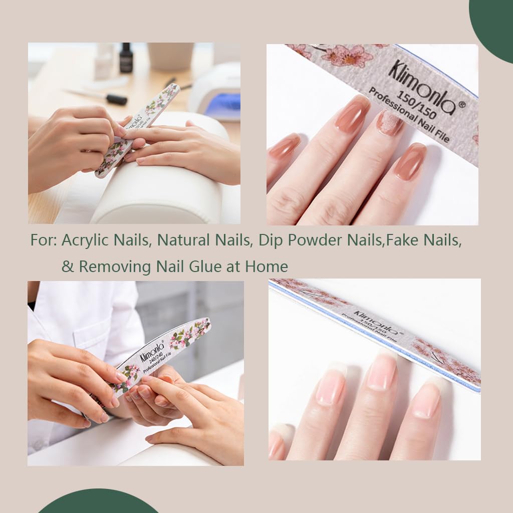 25PCS Floral Professional Nail Files 80/100/150/180/240 Grit, Emery Boards Nail Files for Natural Nails and Acrylic Nails, Double Sided Emory Boards limas para unas acrilicas Reusable Manicure Tools
