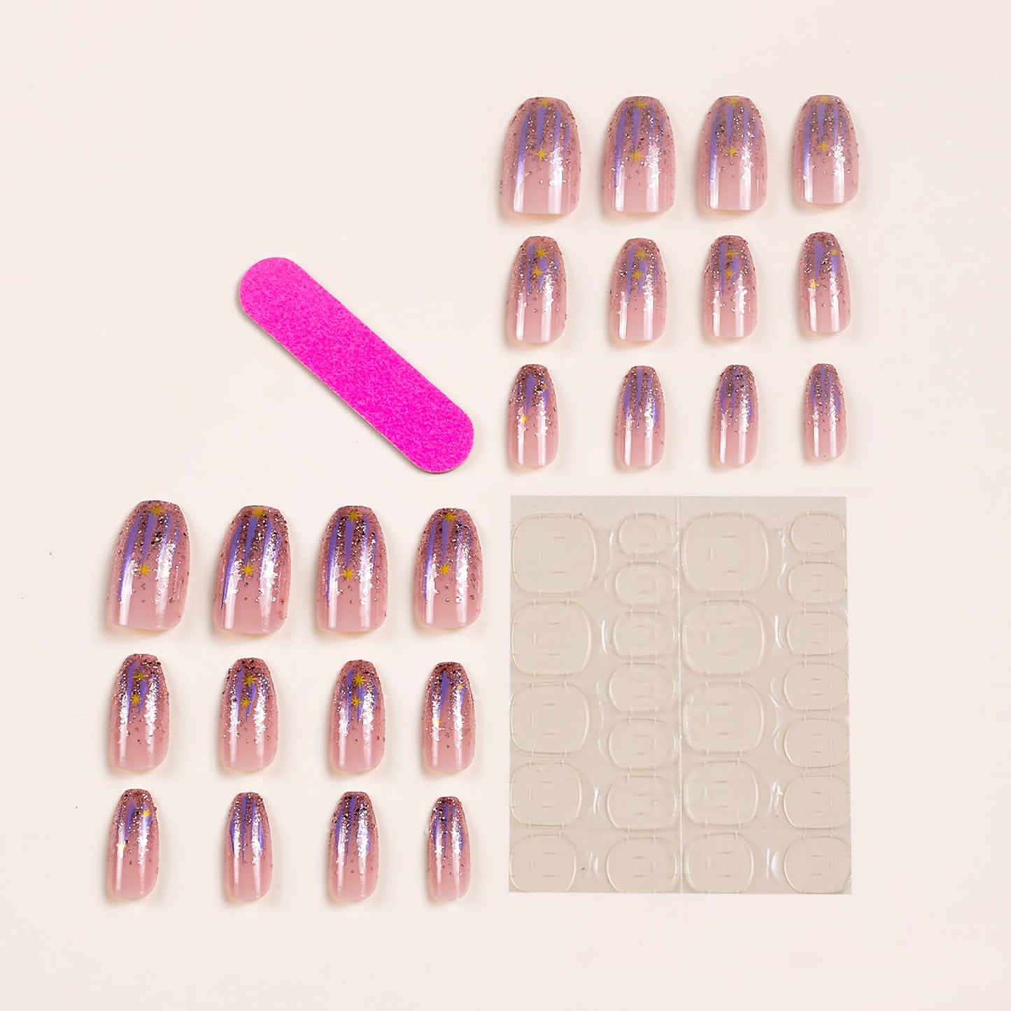 Short Press on Nails Square,RTKHFZE Glitter Fake Nails Glossy Nude False Nails Full Cover Acrylic Stick on Nail 24Pcs Nails Press ons for Women