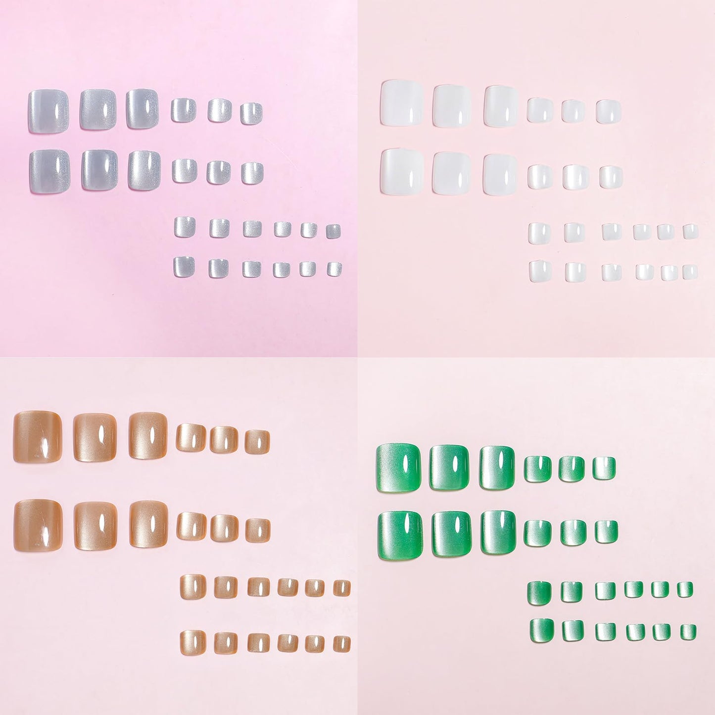 4 Pack Press on Toenails,KKUUOO Short Square Fake Toe Nails,4 Color Summer Press On Toe Nails,shiny Glitter Acrylic Toenails,Full Cover Glossy Stick on Toe Nail for Women Girls 96Pcs