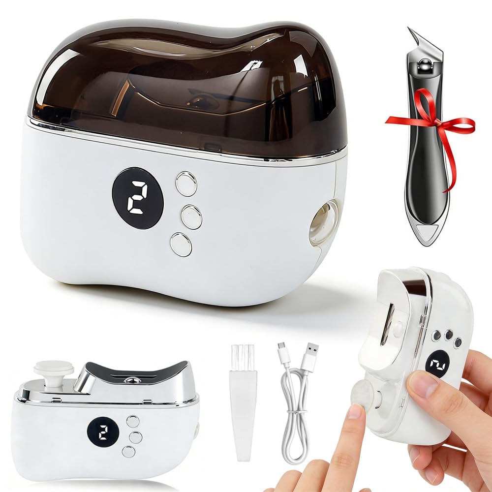 Electric Nail Clippers, 5 in 1 Electric Nail Trimmers for Seniors & Adults, Nail File Toenail Trimmer, 3-Speed Gears, Dust Storage & LED Light, Slanted Nail Clipper Included, Safe for Kids & Baby