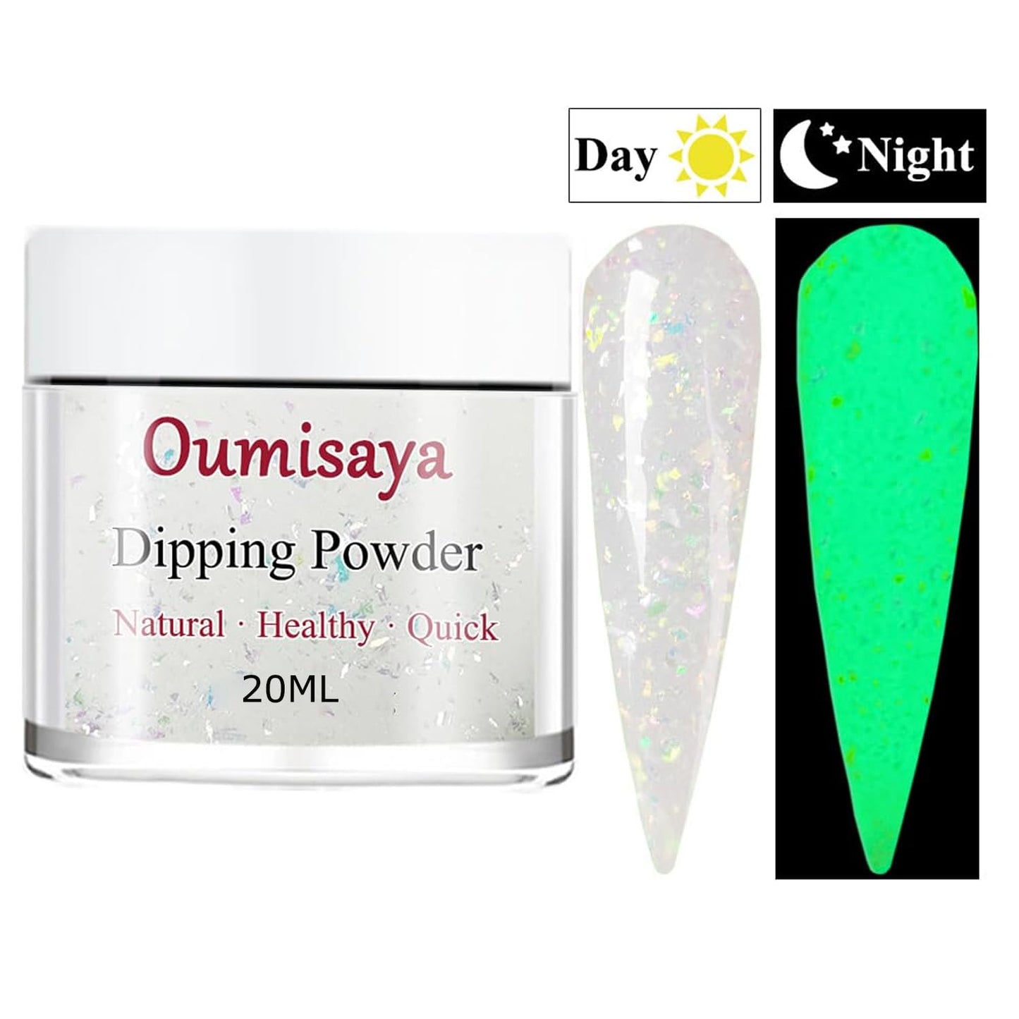 OUMISAYA Glow in the Dark Dip Powder Nail Kit 8 Colors Starter Set Clear Pink White French Nail Collection (Dip Liquid Set Not Included)