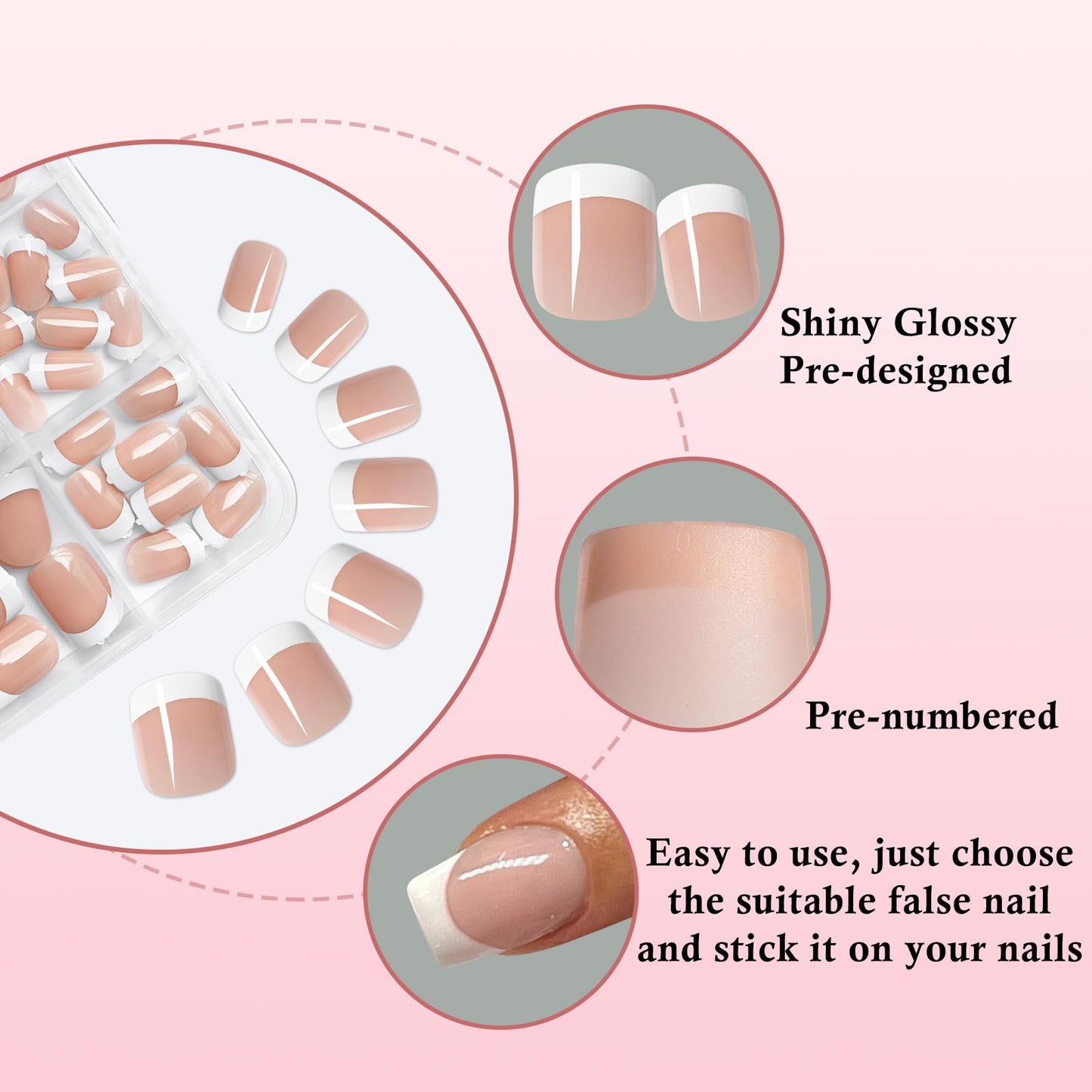 240pc White French Tips Press on Nails Square Fake Nails Kit, Extra Short Nails Press ons French Tip Acrylic Nails Coffee Glue ons Nails Short Stick on Nails Women Artificial False Fingernail Tabs