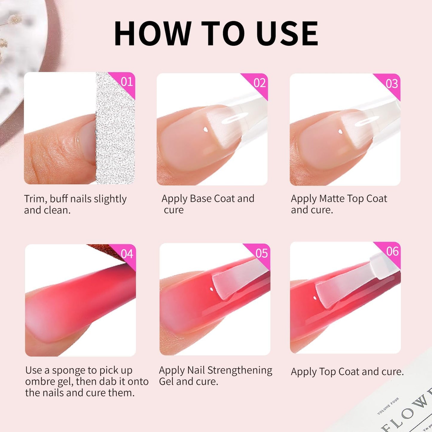 AOBOO 9 Colors Ombre Gel Nail Polish Palette Pat Gradient Painting Gel With 100PCS Nail Sponges & Grabbing Pen ,Soft And Easy To Shoot For Acrylic And Natural Nails ,French Manicure DIY Nail Art (6)