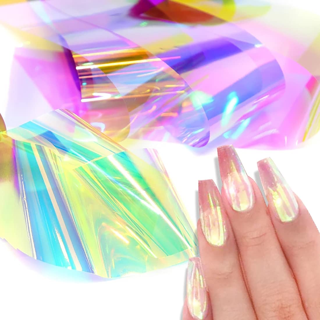 Glass Nail Foil Stickers, 30 Rolls Glass Fragments Nail Art Foils Stickers Paper, Aurora Laser Design Nail Wraps Decals DIY&Salon Manicure Accessories