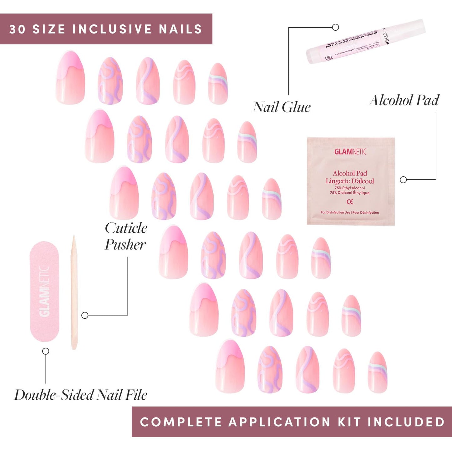 Glamnetic Press On Nails - Wild Card | Opaque UV Finish Short Pointed Almond Fake Nails, Salon Quality Pastel Nails in 12 Sizes - 24 Nail Kit with Glue