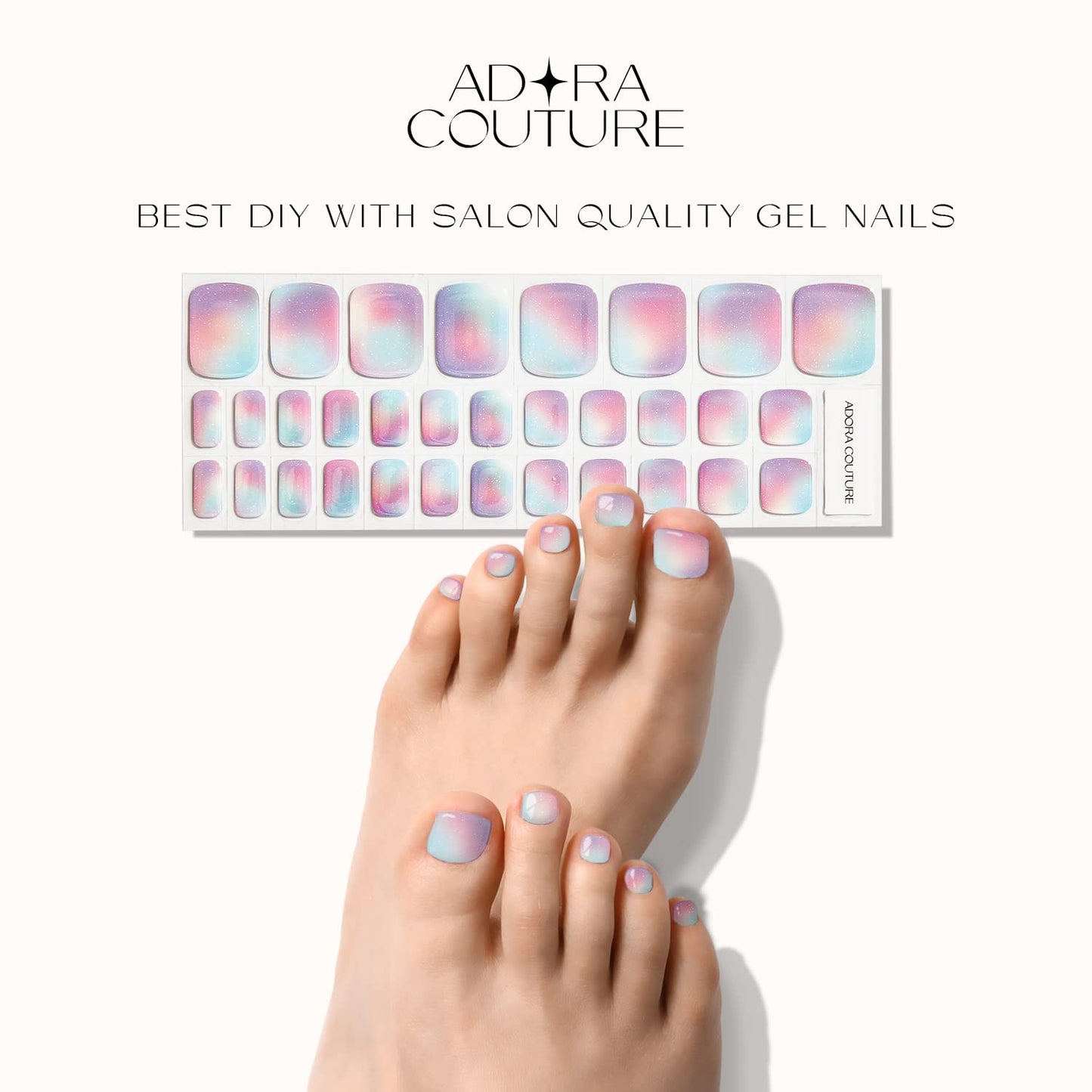 Adora Couture Semi Cured Gel Nail Strips - 32 pcs Gel Pedicure Stickers, Easy to Apply & Remove Toenail Stickers, Salon Quality At Home & Long Lasting - UV Nail Lamp Required - Modern Disco P