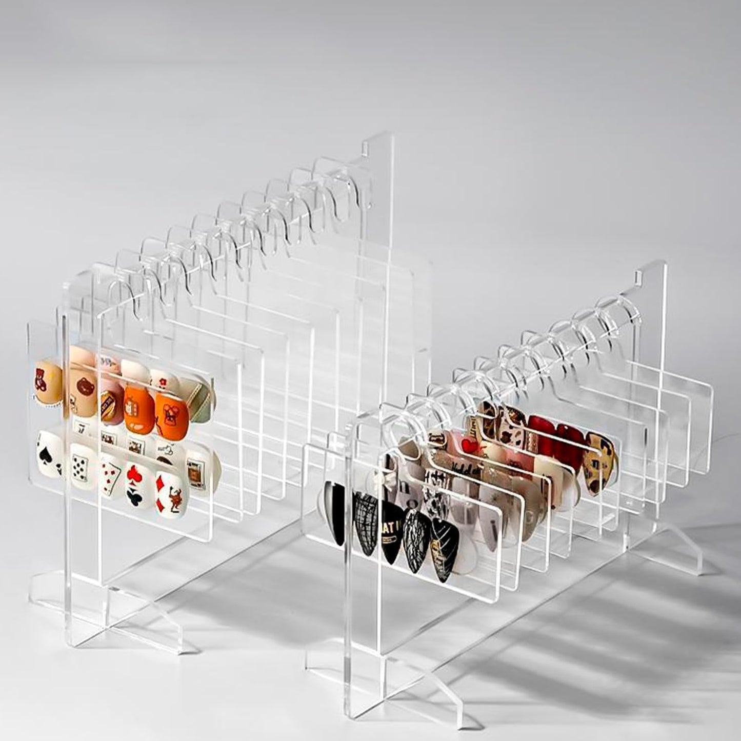 Hapivida 2Pcs Nail Art Display, Acrylic Hanging Transparent Nail Hanger Display Stand Nail Sample Display Stand with 10pcs Hanger