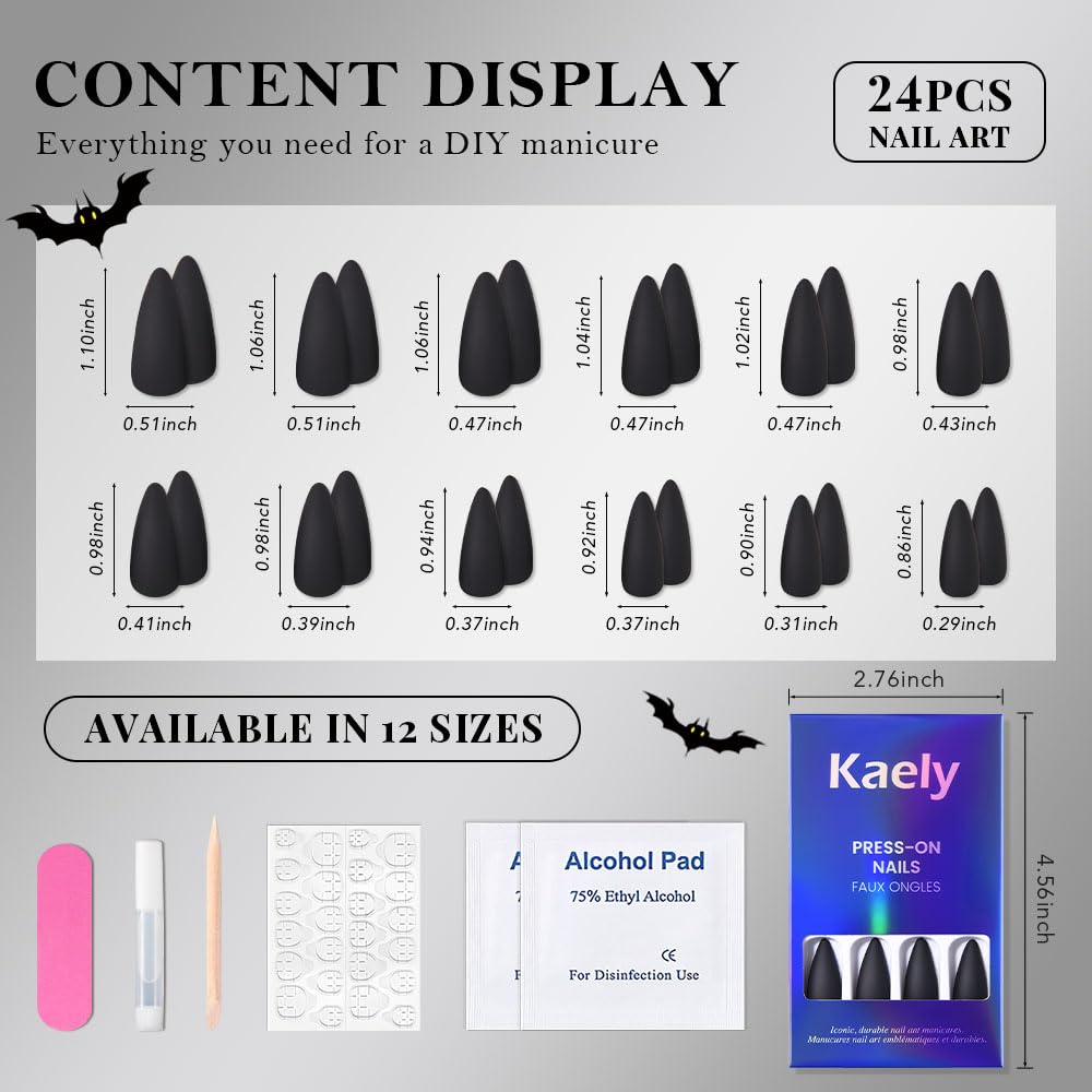 XZMeiLun Halloween Press On Nails Medium Long Matte Stiletto Almond, Acrylic Press On Nails, Ghost Designer Reusable Fake Nails, Artificial Nail Hallows' Day, Glue On Nail Press Ons for Women