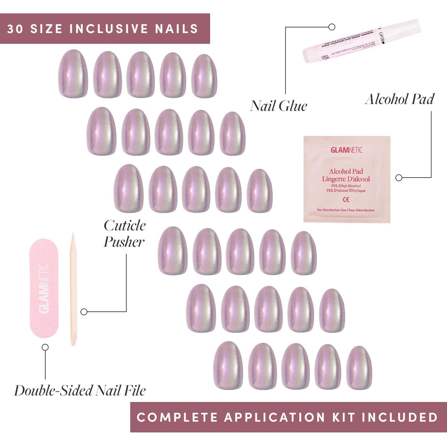 Glamnetic Press-On Nails Bundle - Oyster & Berry Maroon | Short Oval Pearlescent Fake Nails with a Velvet Finish | Dark Red Short Round Fake Nails | Reusable, Salon-Quality Nail Kits