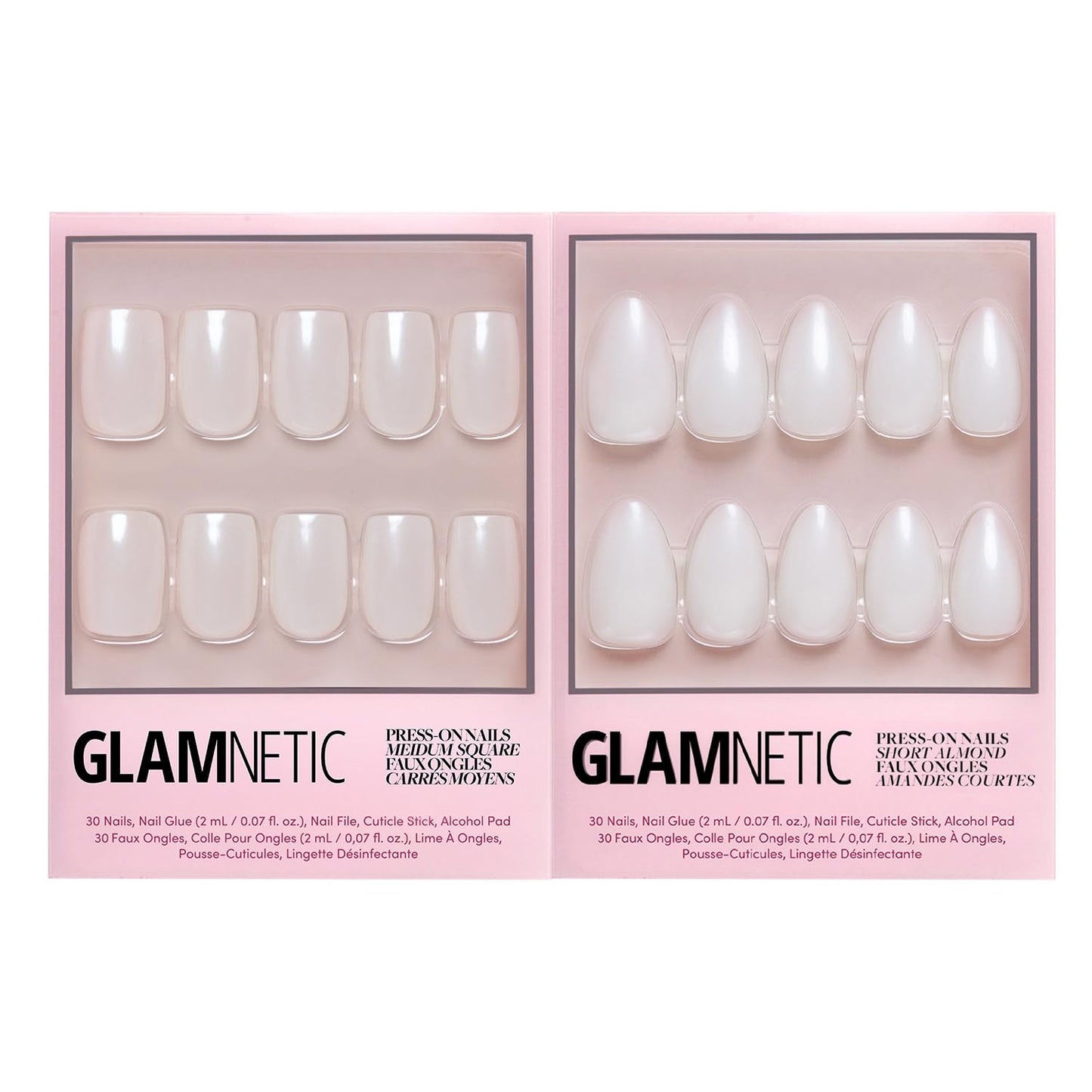 Glamnetic Press-On Nails Bundle - Bailey & Hailey | Medium Square Fake Nails, Sheer White Glazed | Glazed Short Almond False Nails | Reusable, Salon-Quality Nail Kits