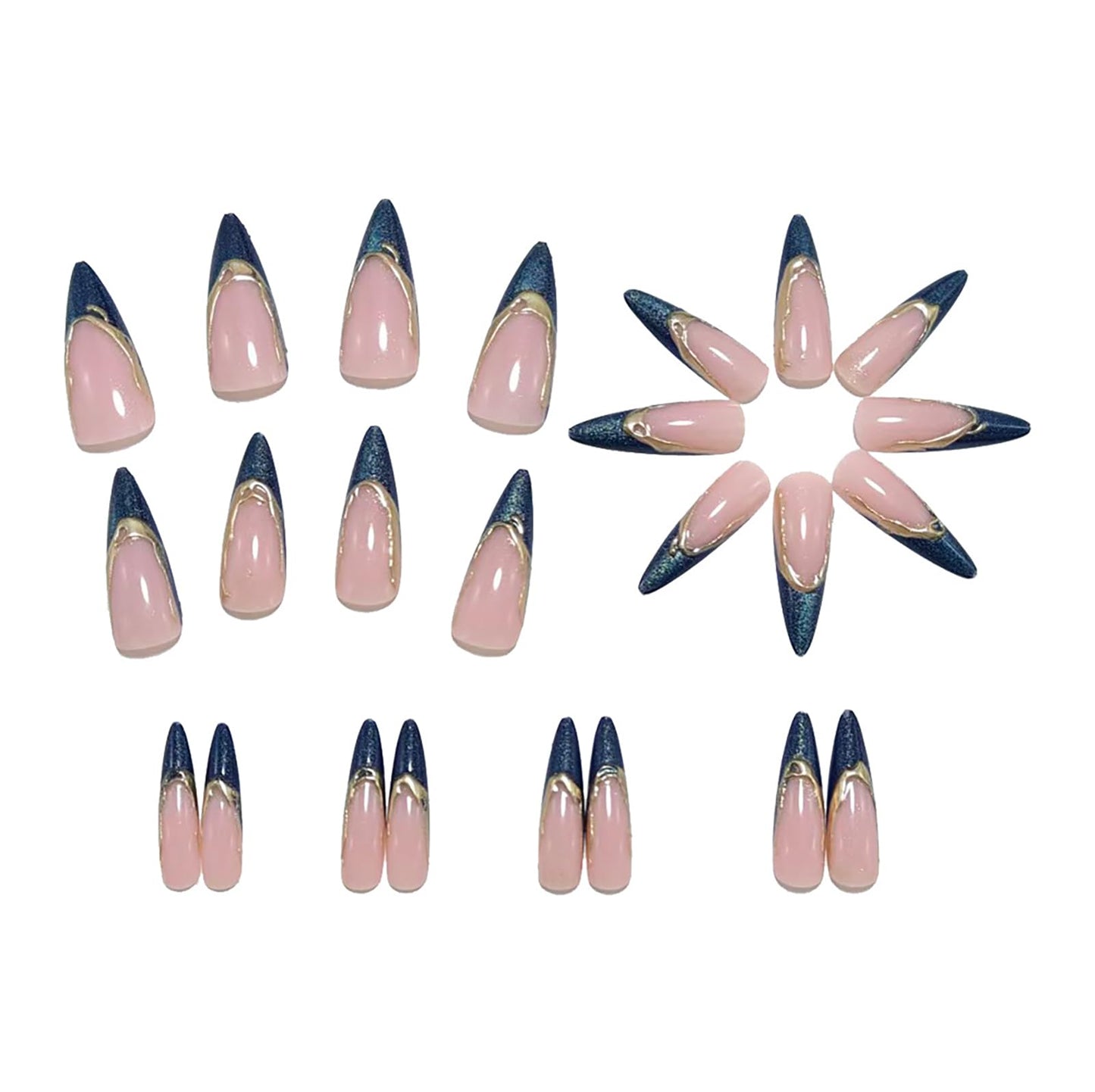 Medium Almond Press on Nails With Cat Eye French Tip Fake Nails Press ons Acrylic Nails False Artificial Full Cover Stick on Nails for Women Girls 24 Pcs