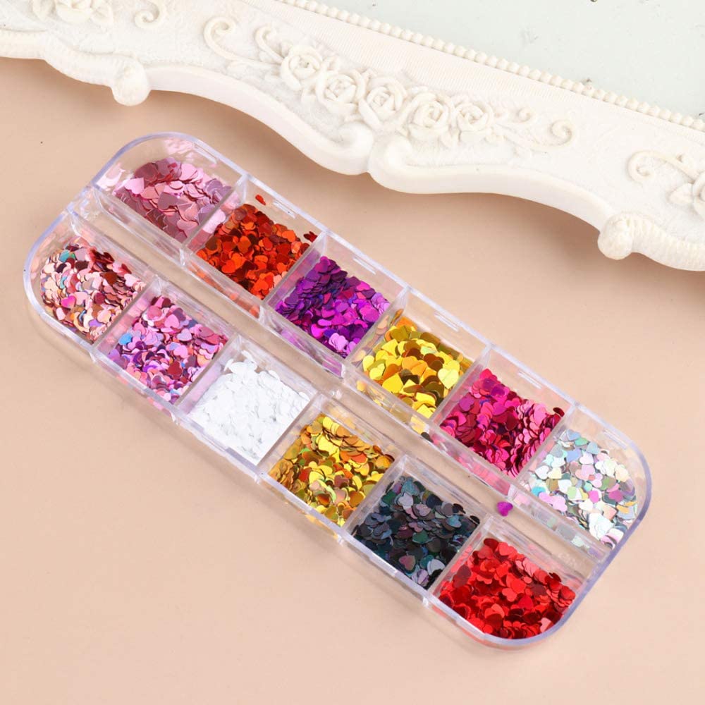CHANGAR Valentine Heart Nail Art Decals - Glitter Sequins Acrylic Nails Design