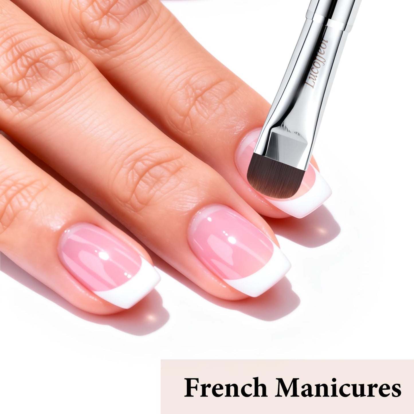 Lucoffeoi Nail Art Brush,2-in-1 French Tip and Cuticle Cleanup Brush for Gel Polish,Professional Nail Tool with Wooden Handle（French F18）