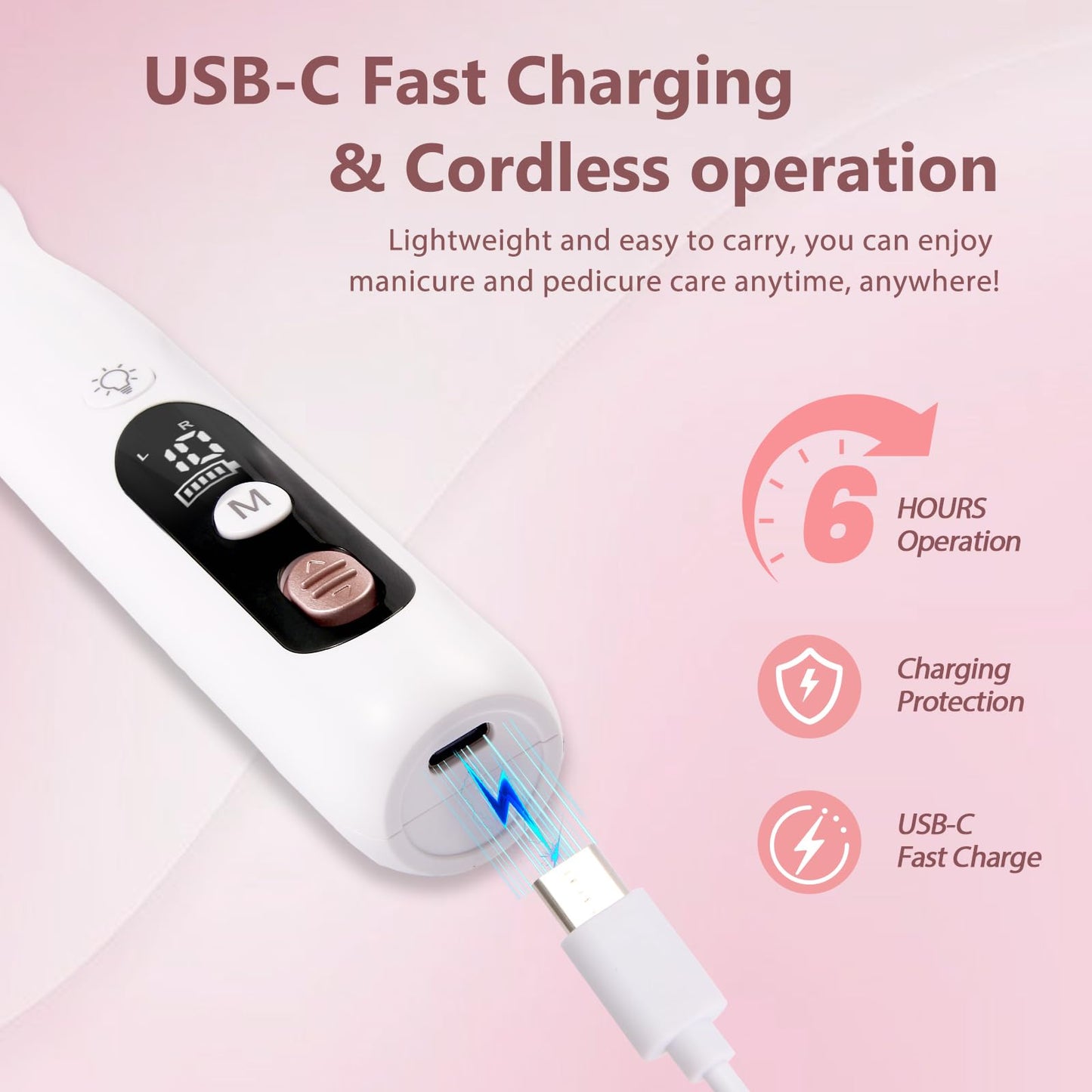 ZABOUL Electric Nail Drill Kit Cordless Professional Manicure Pedicure Nail File Buffer for Acrylic Nails Gel Polishing Removing Manicure Salon Home with Nail Drill Bits Sanding Bands