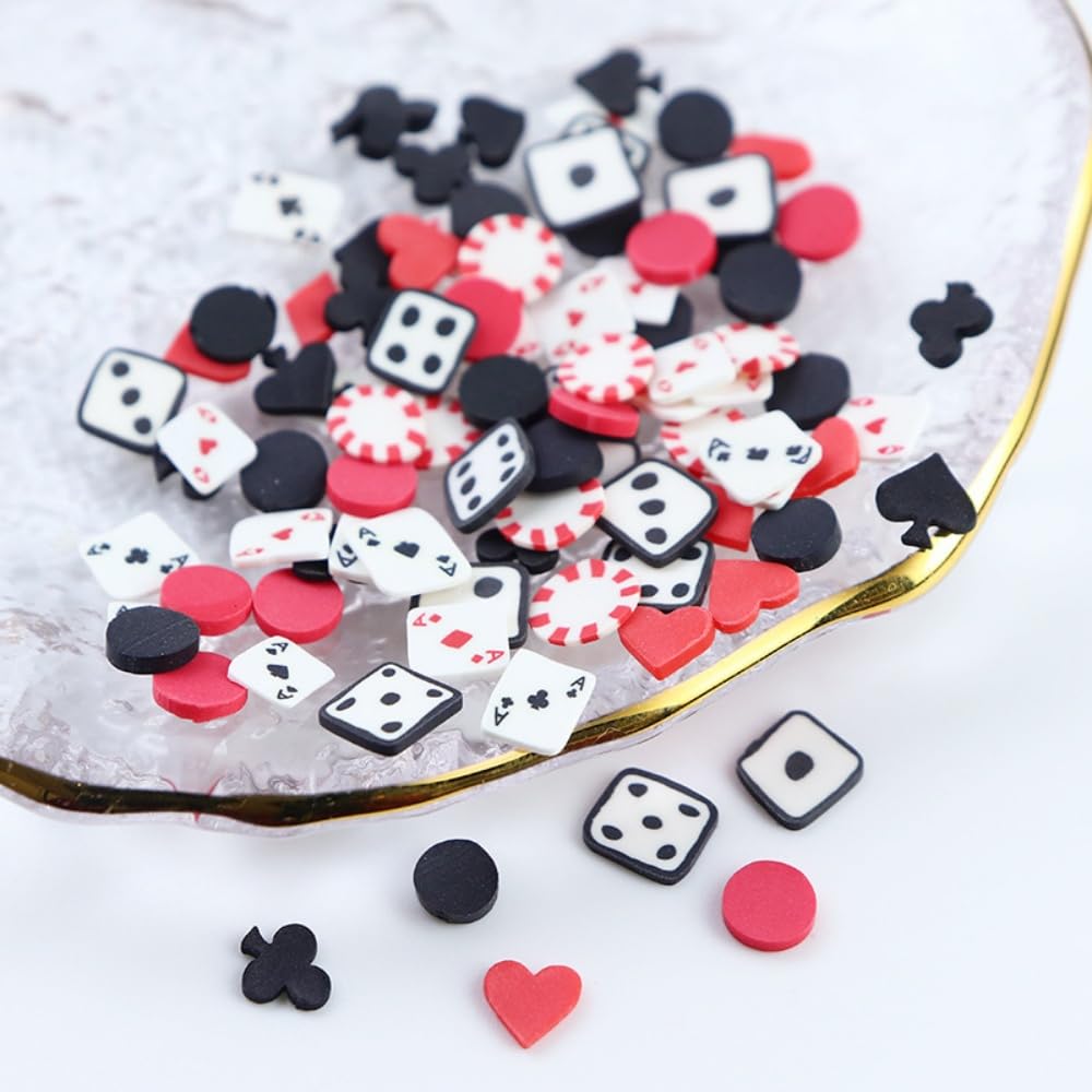 1 Box Holographic Poker Nail Charms Red Black White Peach Hearts Nail Sequins 3D Dice Nail Flakes Sparkly Powder Flakes Shiny Nail Glitter Playing Card Nail Sequins Glitter for Nails Art 6 Grids