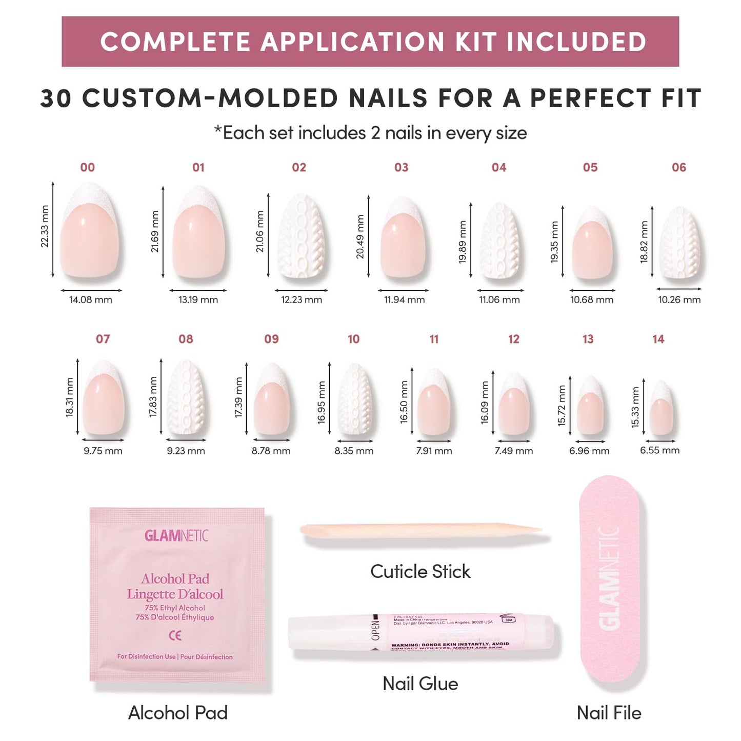 Glamnetic Press-On Nails Bundle - Sweater Weather & Cold Hearted | Short Almond Fake Nails with White Glitter French Tips & 3D Designs | Short Almond Fake Nails with Heart Accent and Pale Blue Velvet