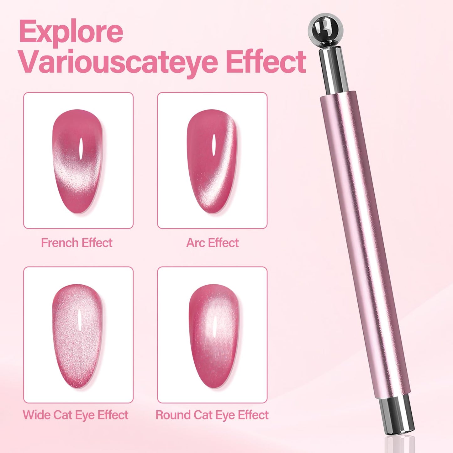 TOROKOM Cat Eye Magnet for Nails - Heart Cat-Eye Magnets Tool 3 in 1 Cylinder Cat Eye Magnet with Ball Magnets French Nail Polish Magnet for Cat Eye Effect