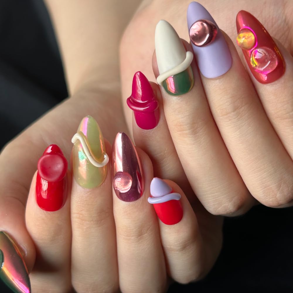 MAGLFELL Handmade Nails Press On Nails Almond Art False Nails Women's Nails Kit (Size M）