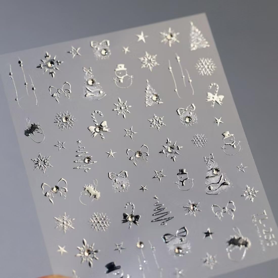 5D Embossed Silver Christmas Nail Stickers for Nail Art Xmas Nail Art Stickers Xmas Tree Nail Decals Self-Adhesive Snowflake Canes Rhinestone Nail Decals for Women Nail Supplies Manicure DIY