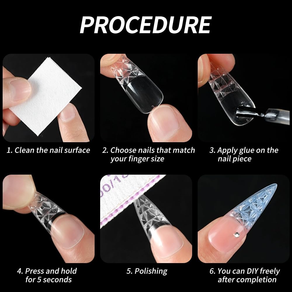 Chunmeng 120 Pcs Coffin Press on Nails, 12 Sizes Long French Tip Acrylic False Nails, Transparent Soft Gel Pre-shaped Full Cover Nail Tips, Reusable Fake Nail Stickers for Women DIY Manicure & Salon