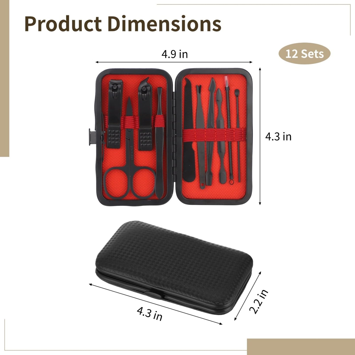 12 Pcs 10-in-1 Manicure Set, Stainless Steel Nail Pedicure Kit with PU Leather Travel Case, Multi-Functional Grooming Set for Men and Women, Ideal Birthdays & Christmas Gifts