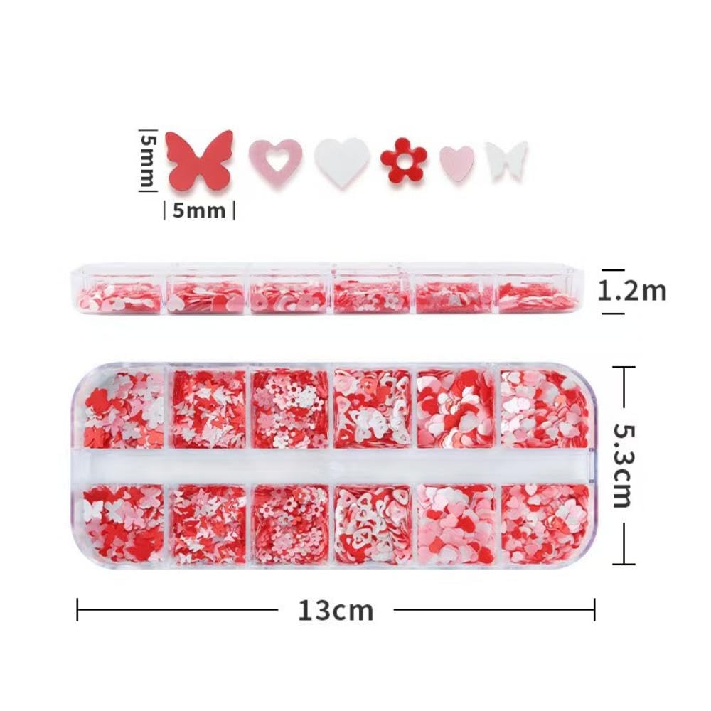 2 Box Pink Nail Art Glitter Valentine's Day Nail Sequins Flakes with Heart Star Design Manicure Fine Glitter Flower Nail Stickers Decals Supplies Nail Charms for Women DIY Nail Art Decorations