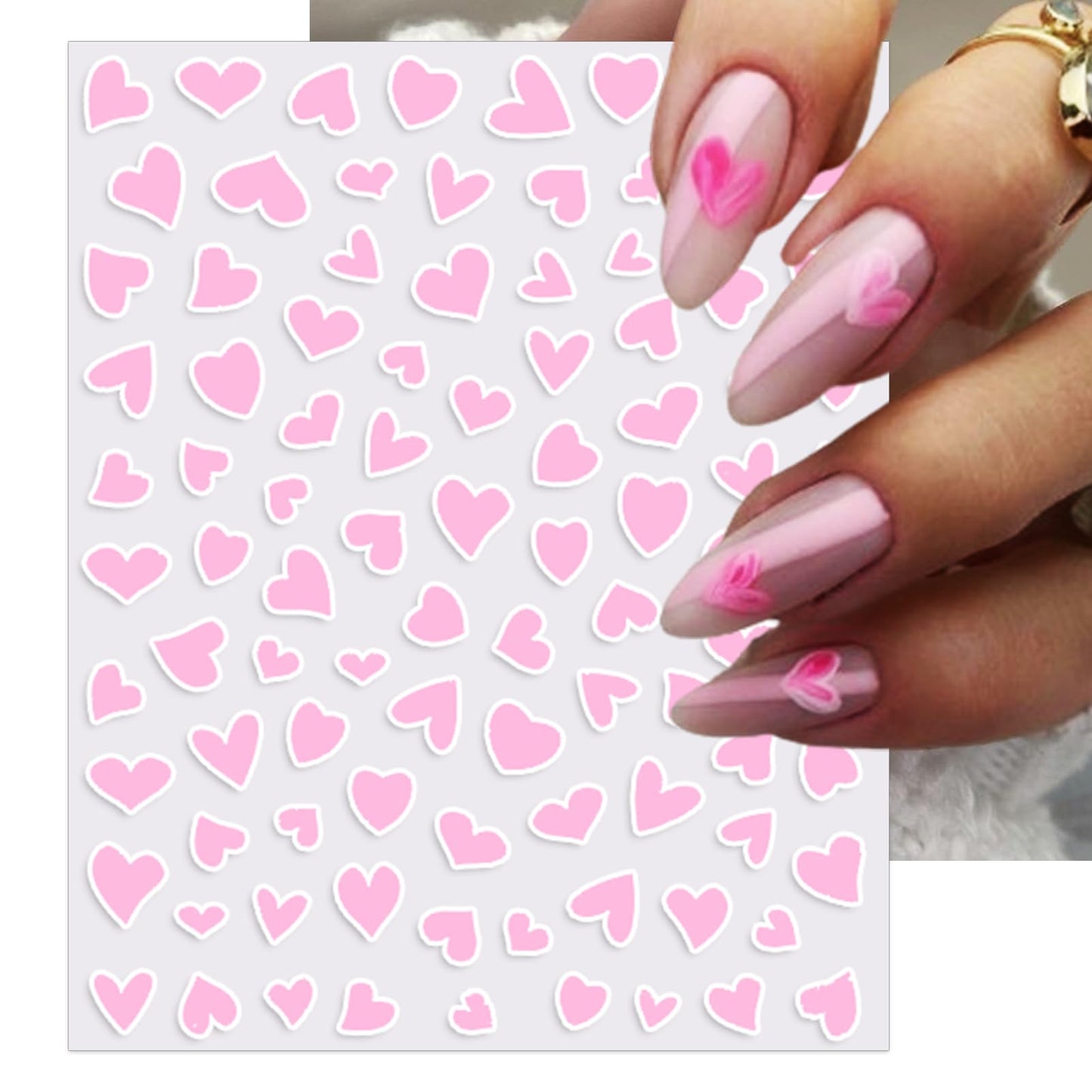 IDDFEVE Valentine's Day Nail Art Stickers - Sexy White Border Heart Nail Decals, Self-Adhesive Black White Red Pink Love for DIY 3D Nail Supplies Decoration (6 Sheets)