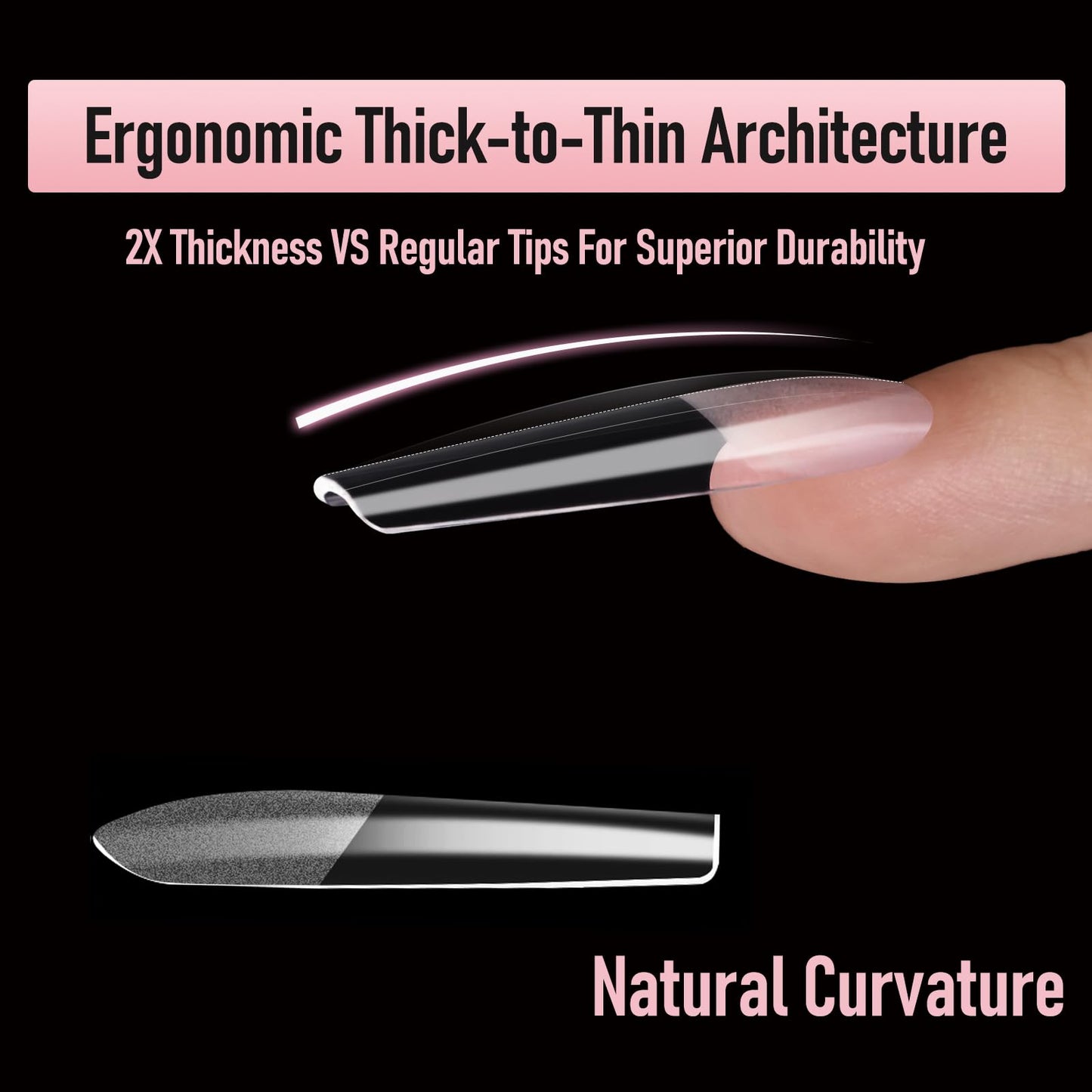 Wellquinn Square Nail Tips Long Thicken Soft Gel Nails Pre-etched Clear Full Cover Press on Acrylic Fake Nail Extension for Manicure Salon Home DIY 360Pcs 15 Sizes Black Box Collection