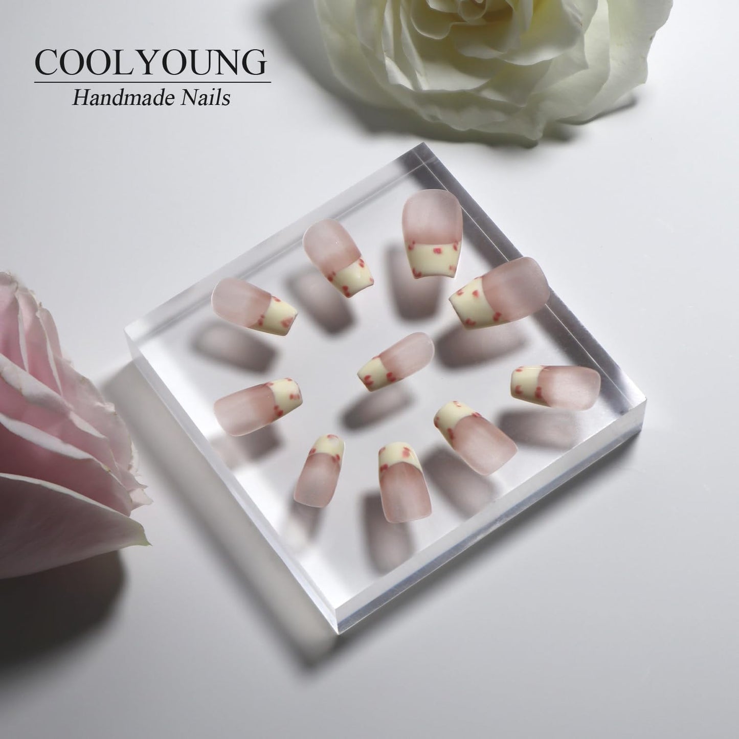 COOLYOUNG Press On Nails French Tip,Women Gifts With Love,Enchanting Wildcat,Cheetah Press On Nails,Handmade Nails,Coffin Shaped,10 Pieces Pink Press On Nails with 1 Exquisite Storage Bag