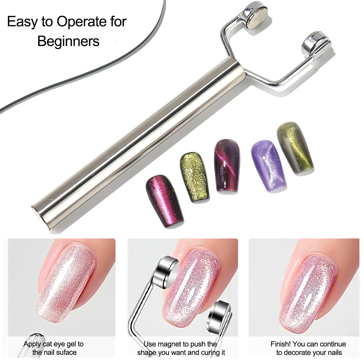 3 IN 1 Cat Eye Magnet for Nails,Y-Shaped Double Head Nail Magnetic Wand,Cat Eye Gel Polish Nail Art Design Tools Multifunctional Powerful Force Magnets Pen for Home DIY, Salon Manicure