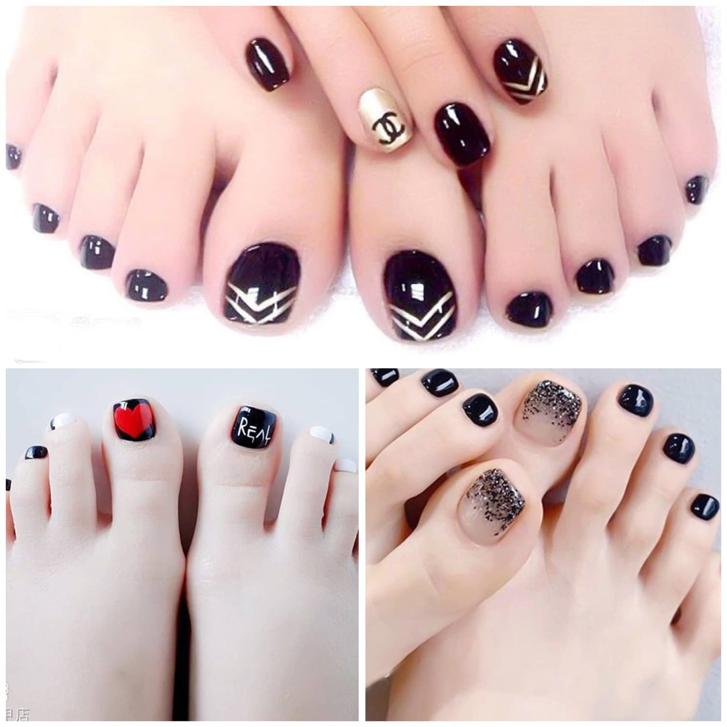JERCLITY 440 Pieces 20 Sheets Black Color Toe Nail Polish Strips Toenail Full Wraps Self-Adhesive Full Nail Stickers Nail Art Decals Strips with Nail File for Women Girls Kids Nail Art