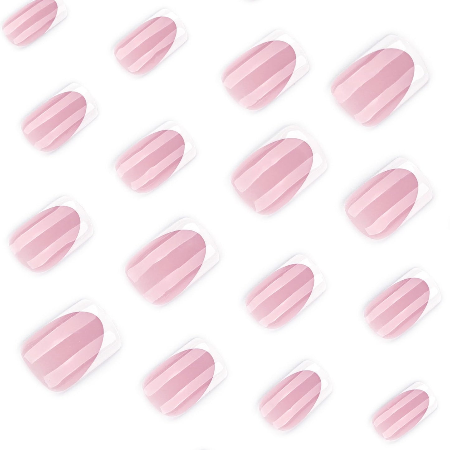 French Tip Press on Nails Short Square Fake Nails Glossy Nature False Nails Nude Pink Reusable Full Cover Acrylic Nails for Women Nail Decoration 24Pcs