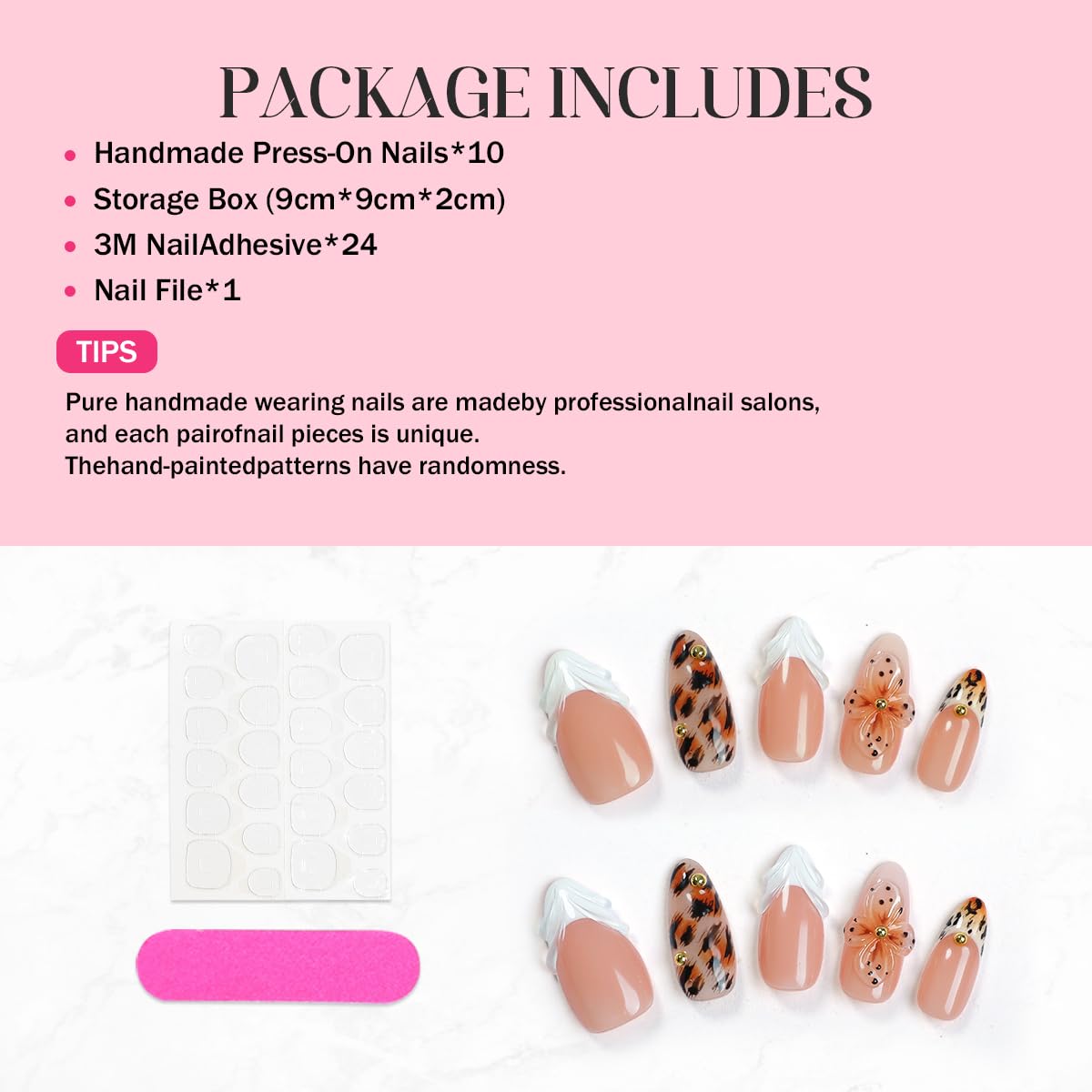 Homsera Handmade Press On Nails Almond - Short Tortoiseshell Water Ripple Design Fake Nails with French Tips, Salon Quality | 3 Sizes - 10 Acrylic Nail Kit, Fall/Winter Gift for Women