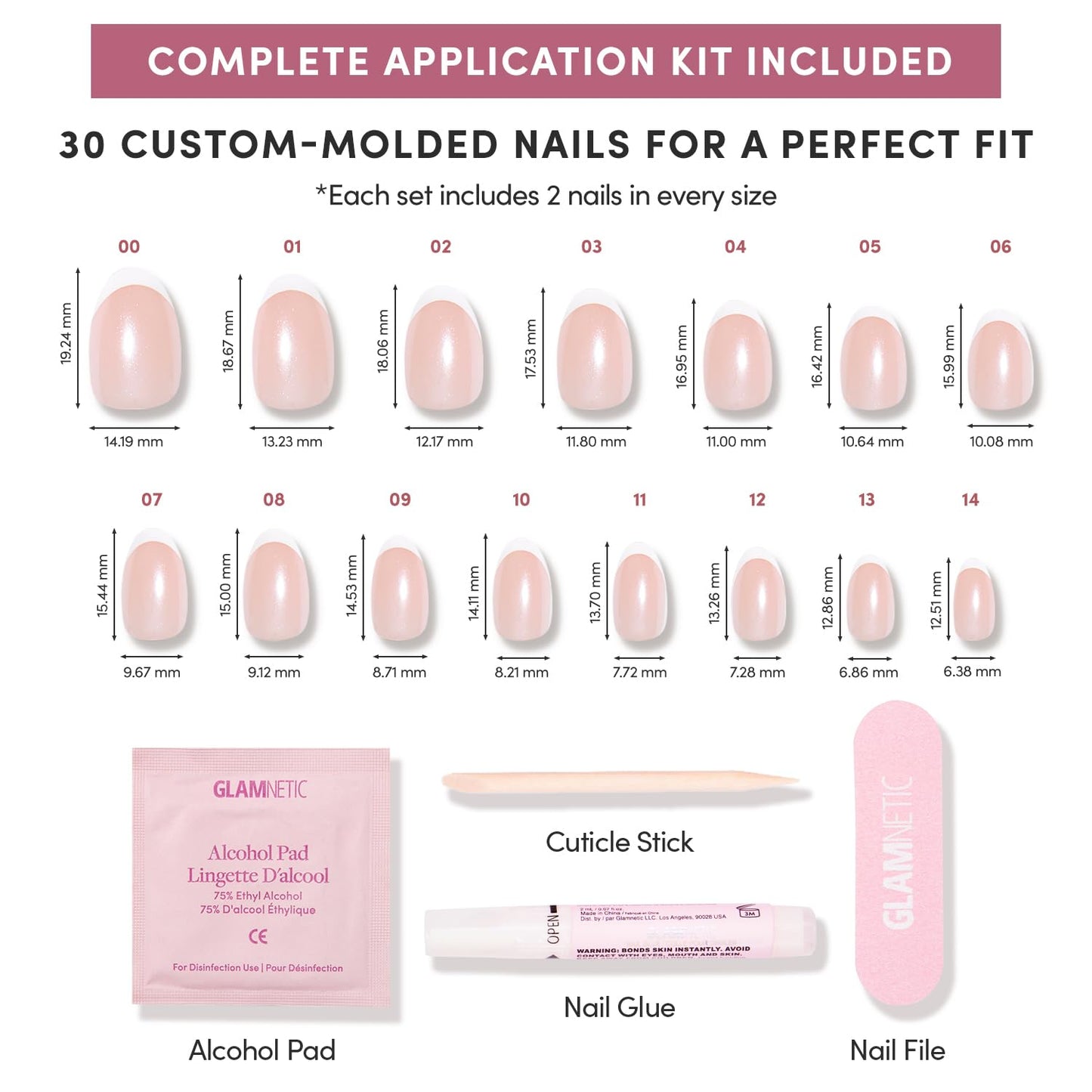 Glamnetic Press-On Nails Bundle - Pearlfect & La Perle | 2 Glazed French Tips in Short Oval and Short Squoval | Durable, Salon-Quality Nail Kits