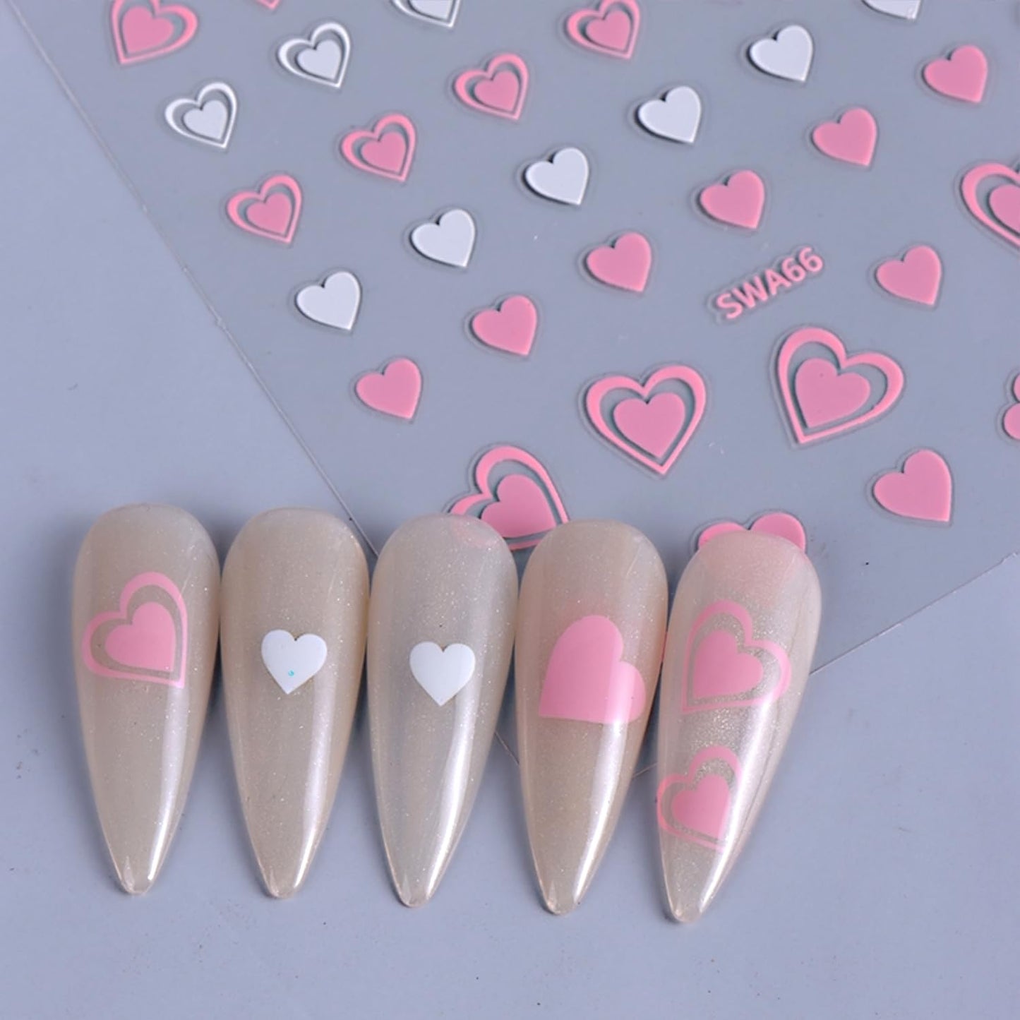 8 Sheets Valentine's Day Nail Stickers for Nail Art 3D Self Adhesive Heart Nail Art Stickers Black White Pink Valentine's Day Nail Decals Heart Nail Design Valentine Nail Art Supplies for Women