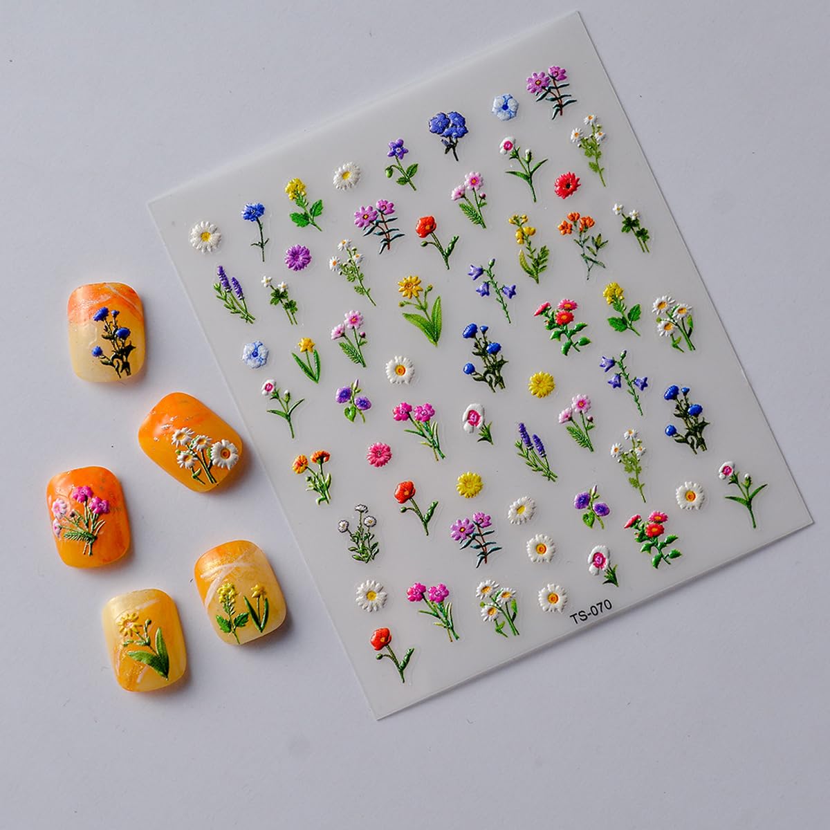 5D Embossed Flower Nail Stickers for Nail Art Spring Floral Nail Decals Flower Stickers for Nails Designs Self Adhesive Nail Art Supplies & Decorations for Women Girls 1 Sheet