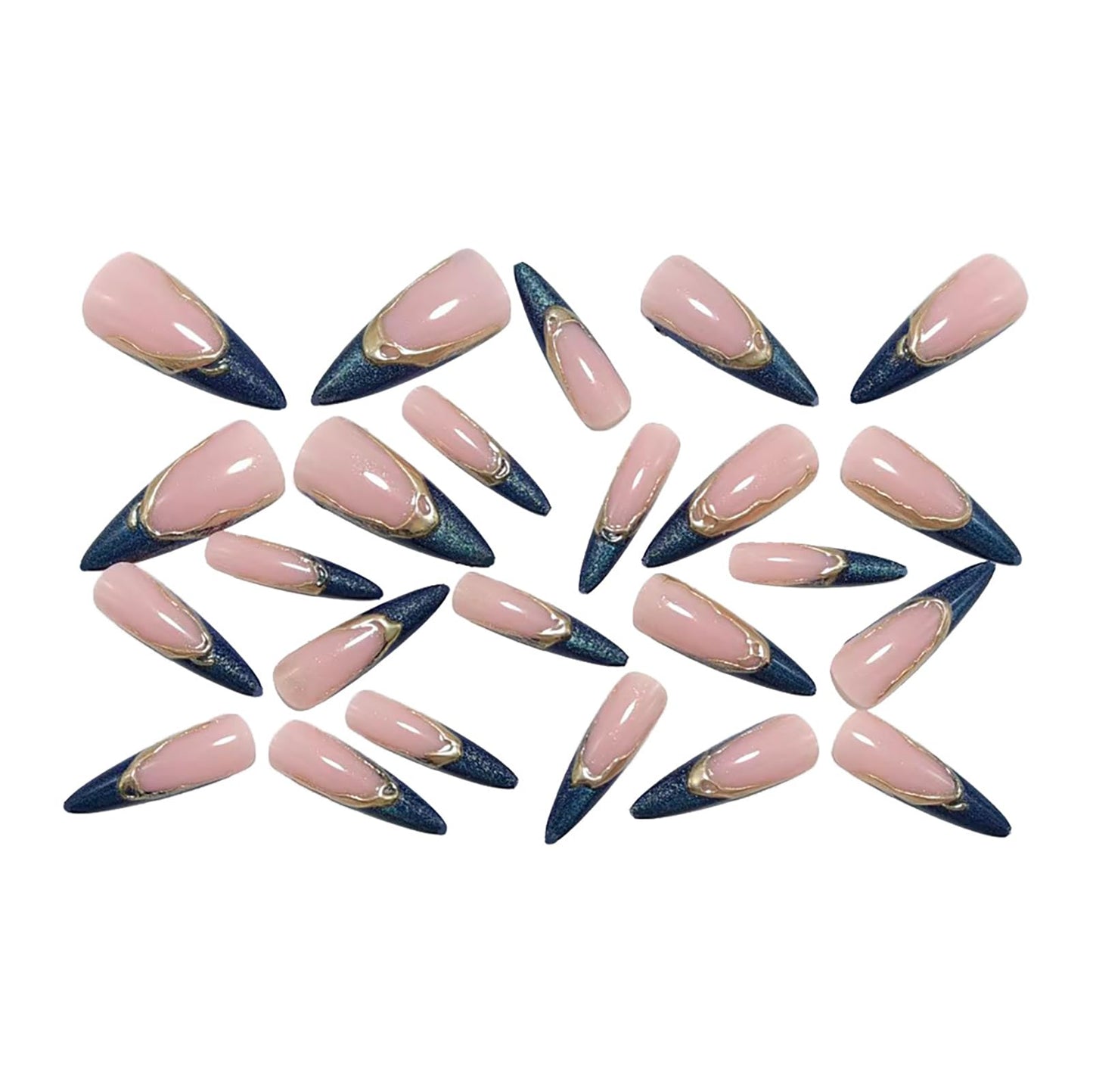 Medium Almond Press on Nails With Cat Eye French Tip Fake Nails Press ons Acrylic Nails False Artificial Full Cover Stick on Nails for Women Girls 24 Pcs
