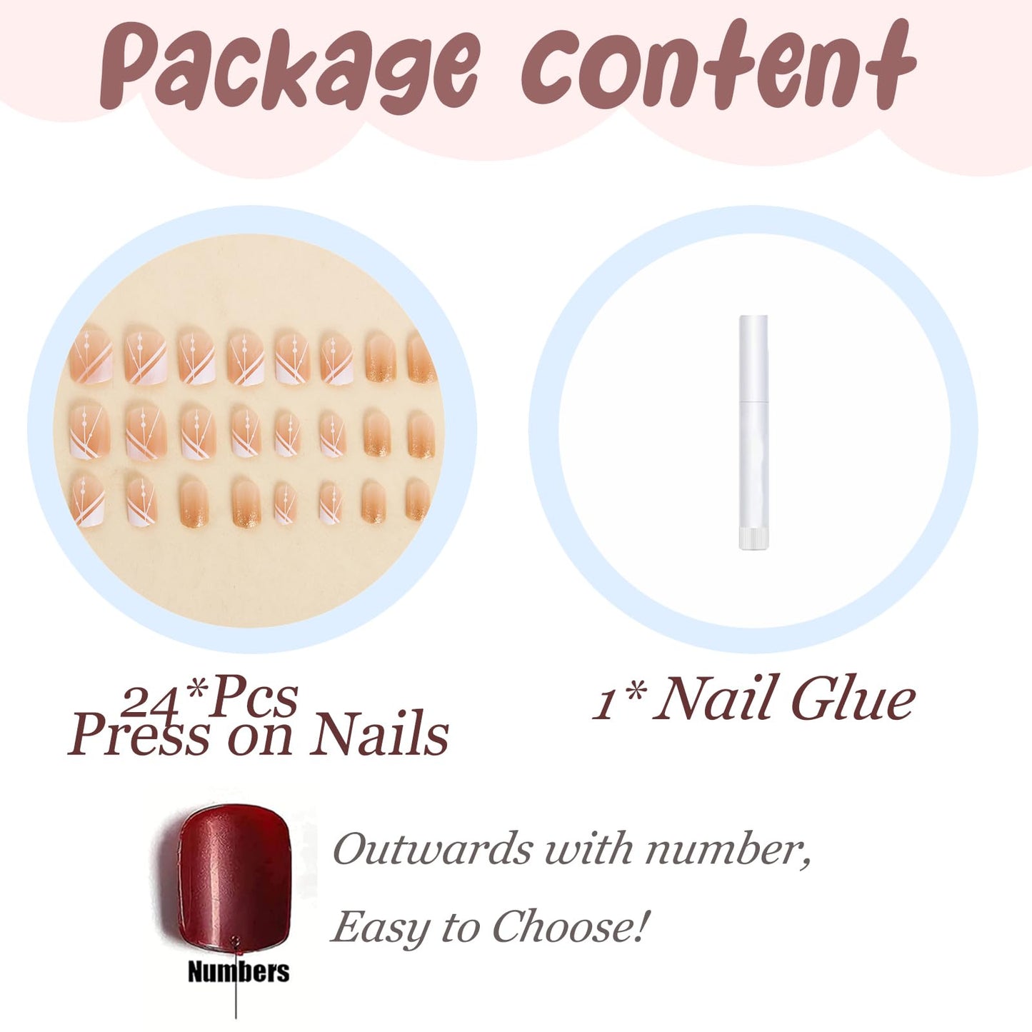 BABALAL Press on Nails Short Square Fake Nails White French Tip Glue on Supplie Design Art 24Pcs Gold Bling Full Cover Acrylic False Nails