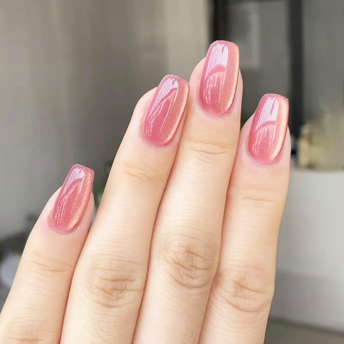 4 Pack 96 Pcs Medium Press on Nails Square False Nails with Gradient Design Full Cover Glossy Acrylic Glitter Press on Nails for Women Girls Reusable Stick on Nails