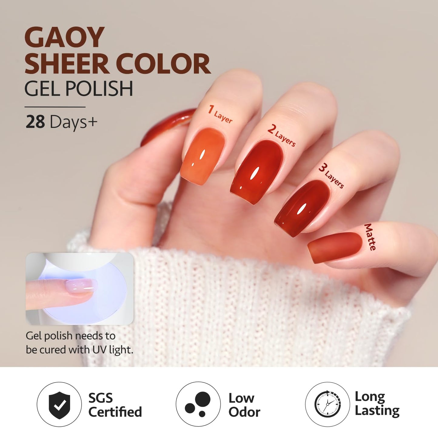 GAOY Jelly Tortoise Brown Gel Nail Polish Set, 6 Transparent Colors Dark Red Orange Pumpkin Soak Off UV Light Cure Gel Polish Kit for Salon and Nail Art DIY at Home