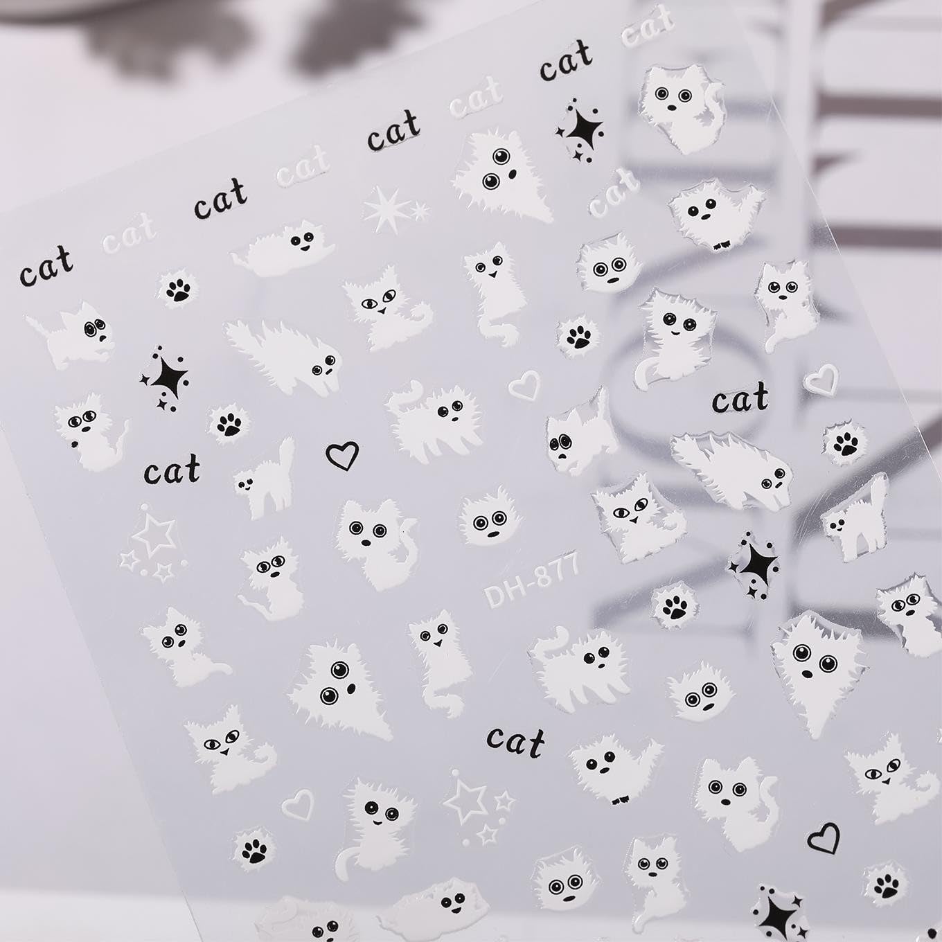 SIMAYKUWA Cute Nail Art Stickers with Cats and Bunnies - Kawaii Doodle Design Nail Stickers for DIY Nails, Waterproof Long Lasting Nail Decals for Women Girls.Set of 4 Sheets