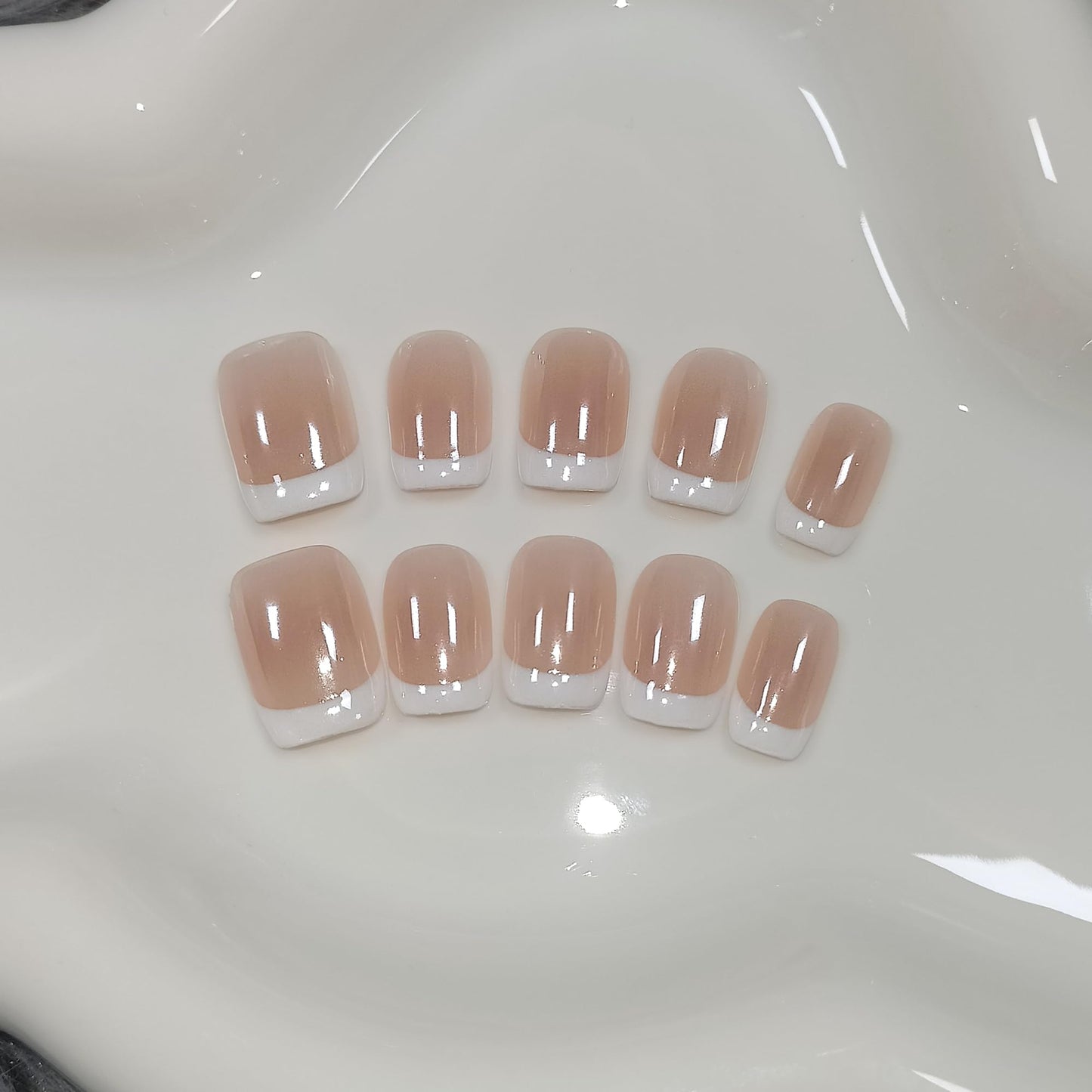 TENPAL Aurora White French Tips Press on Nails Short Square Minimalist & Reusable False Nails for Everyday Luxury | Clean Chic Style(M)